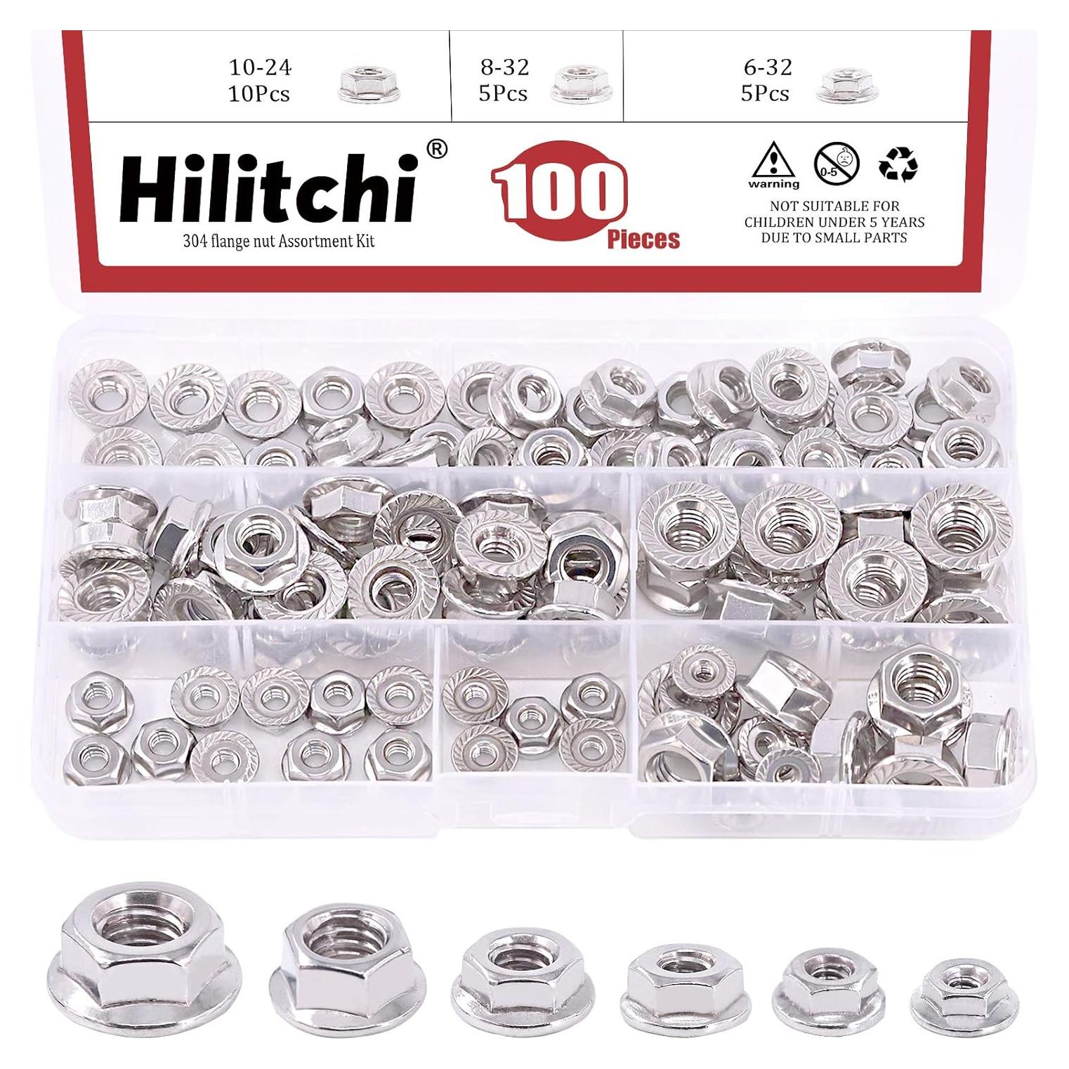 Hilitchi 100 Pcs Tuercas de Bloqueo Hexagonales Acero Inoxidable 304