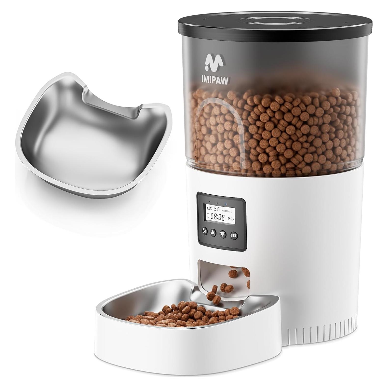 Comedero Automático para Gatos IMIPAW 3L Programable Blanco Negro