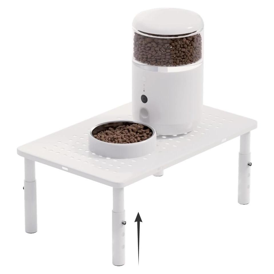 Soporte Elevado Antideslizante para Comedero de Mascotas - Ajustable 10.5-14.5cm - Blanco