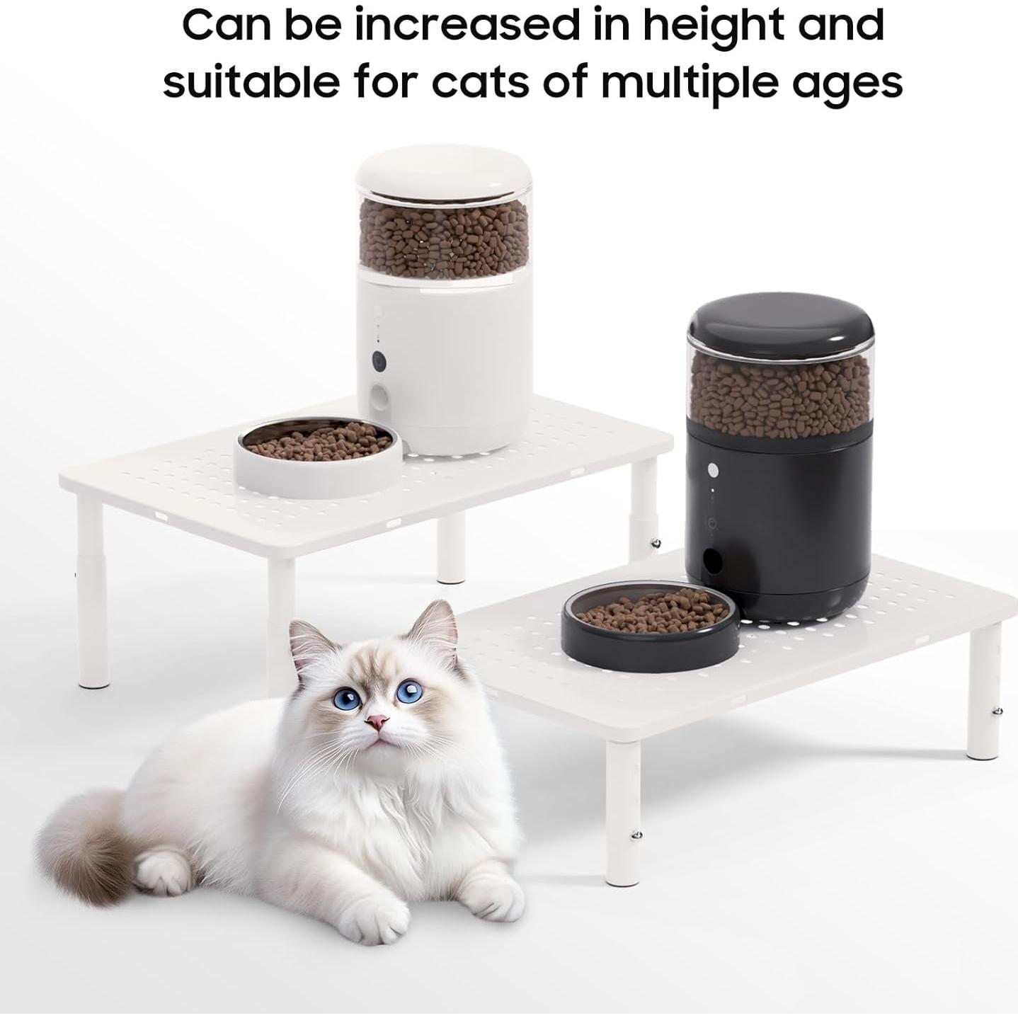 Soporte Elevado Antideslizante para Comedero de Mascotas - Ajustable 10.5-14.5cm - Blanco