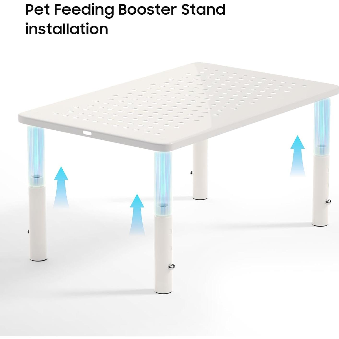 Soporte Elevado Antideslizante para Comedero de Mascotas - Ajustable 10.5-14.5cm - Blanco