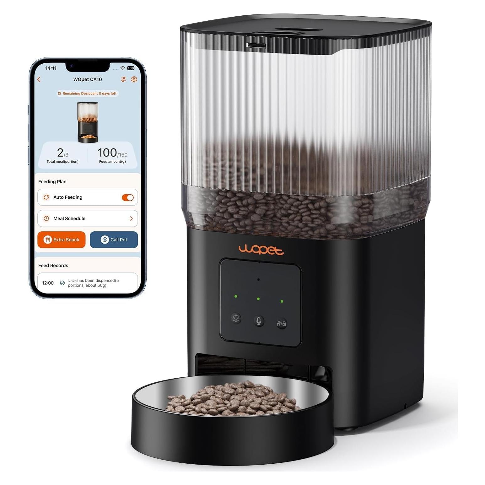 Comedero Automático WOPET 5G WiFi para Gatos y Perros 4L