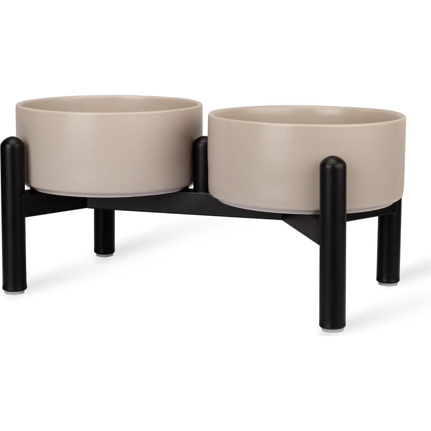 Juego de Cuencos Elevados para Perros PTOBER - Cerámica y Acero Inoxidable