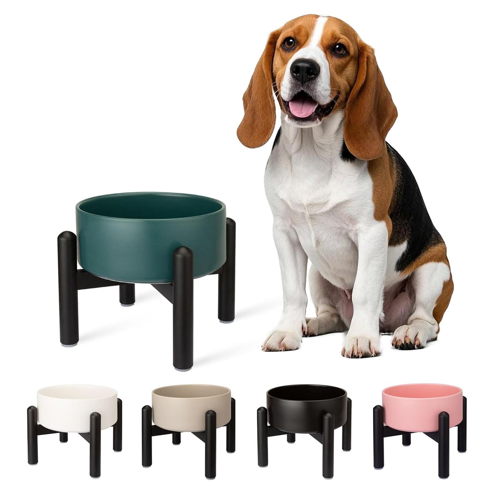 Tazón Elevado para Perros PTOBER Cerámica Verde 15.24 cm 2 Tazas