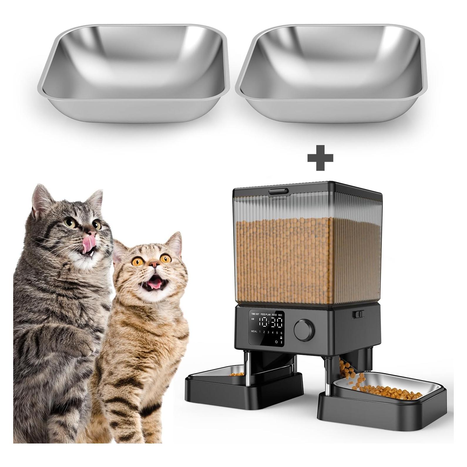 Comedero Automático para Gatos Oneisall 5L Doble Cuenco Acero Inoxidable