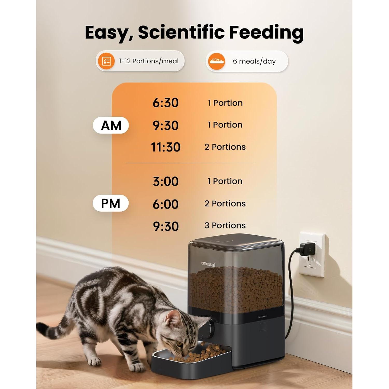 Comedero Automático para Gatos Oneisall 5L Programable Negro