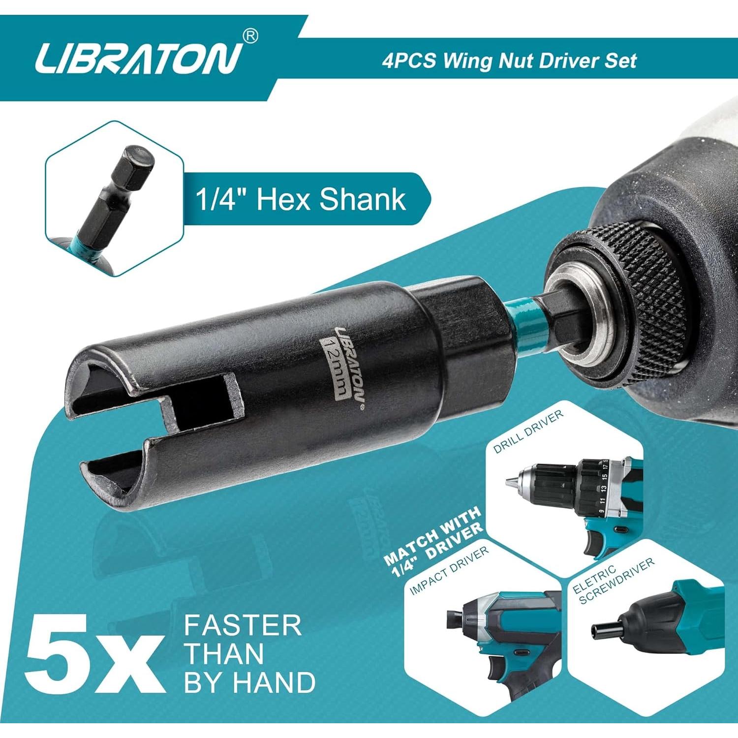 Juego de Controlador de Tuercas de Alas LIBRATON 4PCS 9-18mm