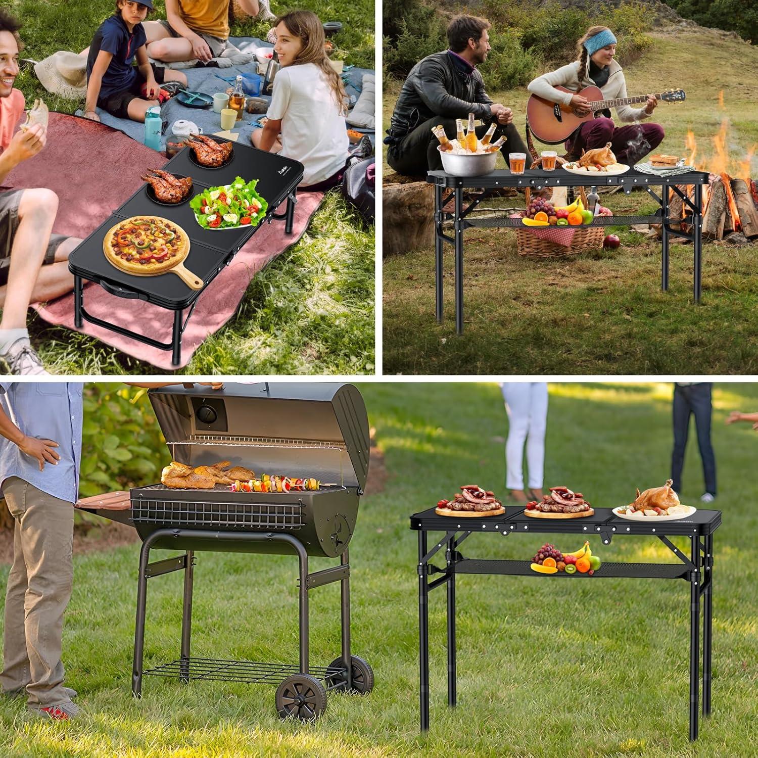 Mesa de Camping Plegable Anbte 3 Pies con Red Almacenamiento