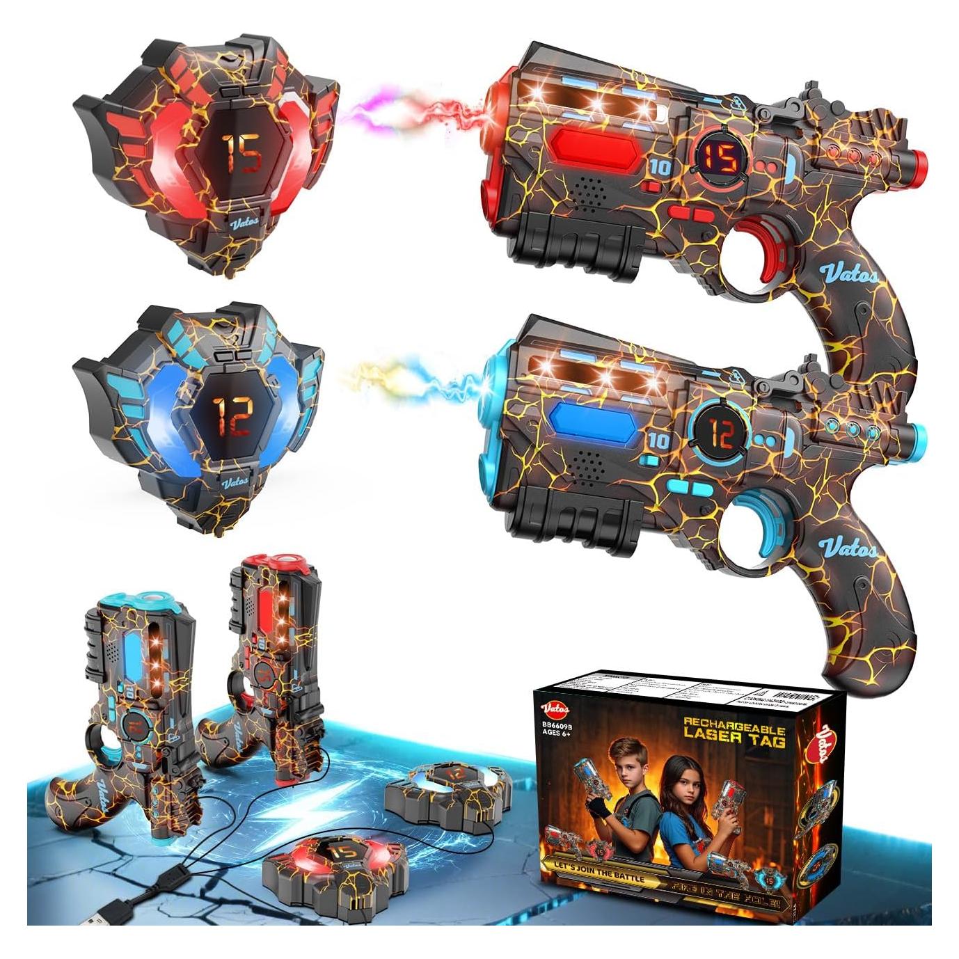 Conjunto Laser Tag Recargable VATOS para 2 Jugadores - 2 Pistolas y 2 Chalecos