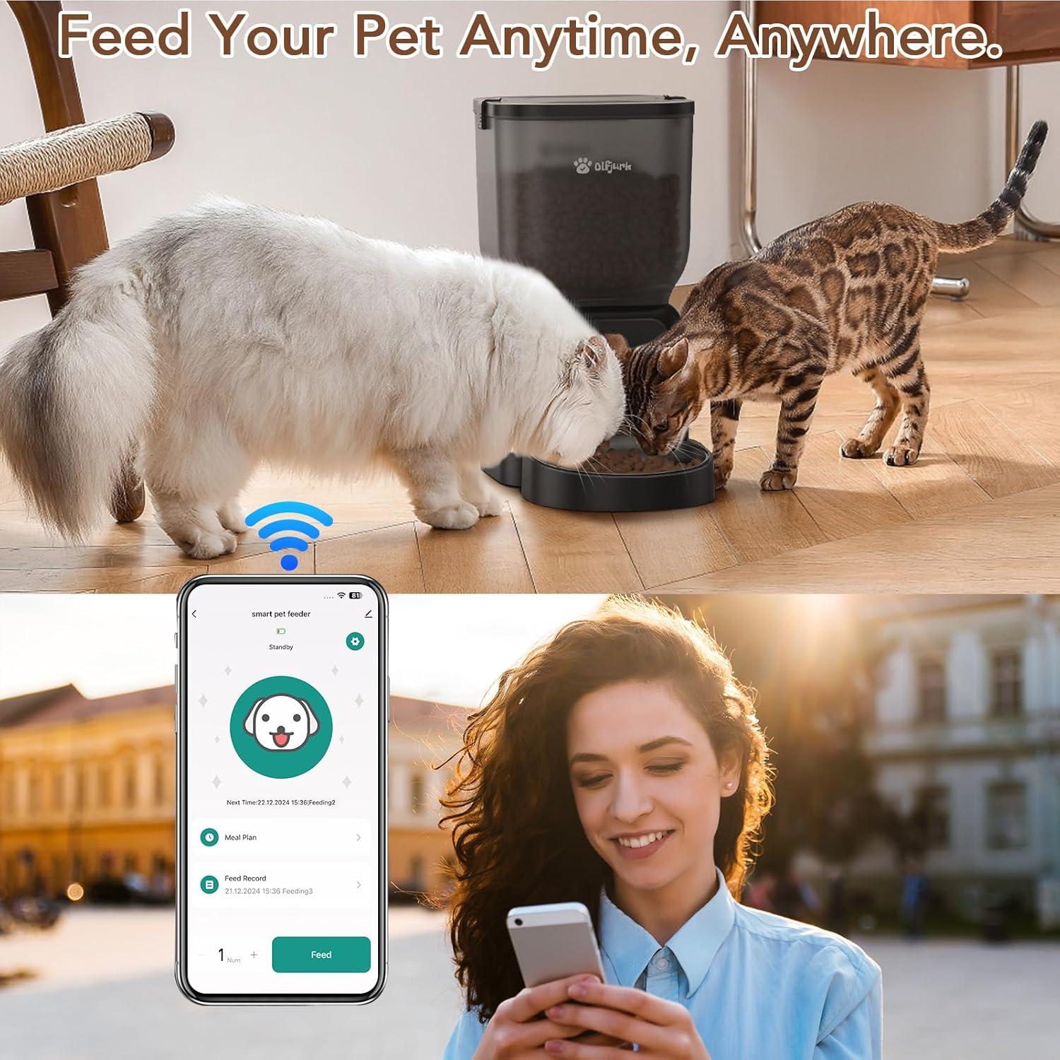 Comedero Automático Olfjurk 4L para Perros y Gatos WiFi