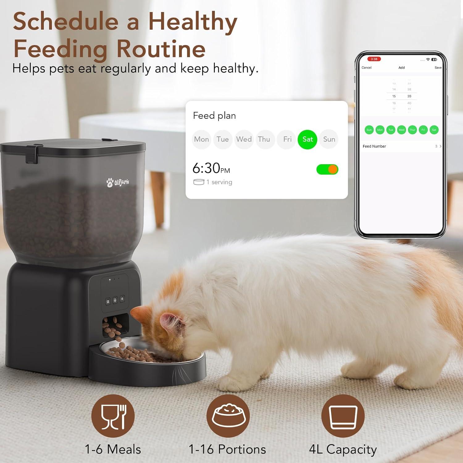 Comedero Automático Olfjurk 4L para Perros y Gatos WiFi