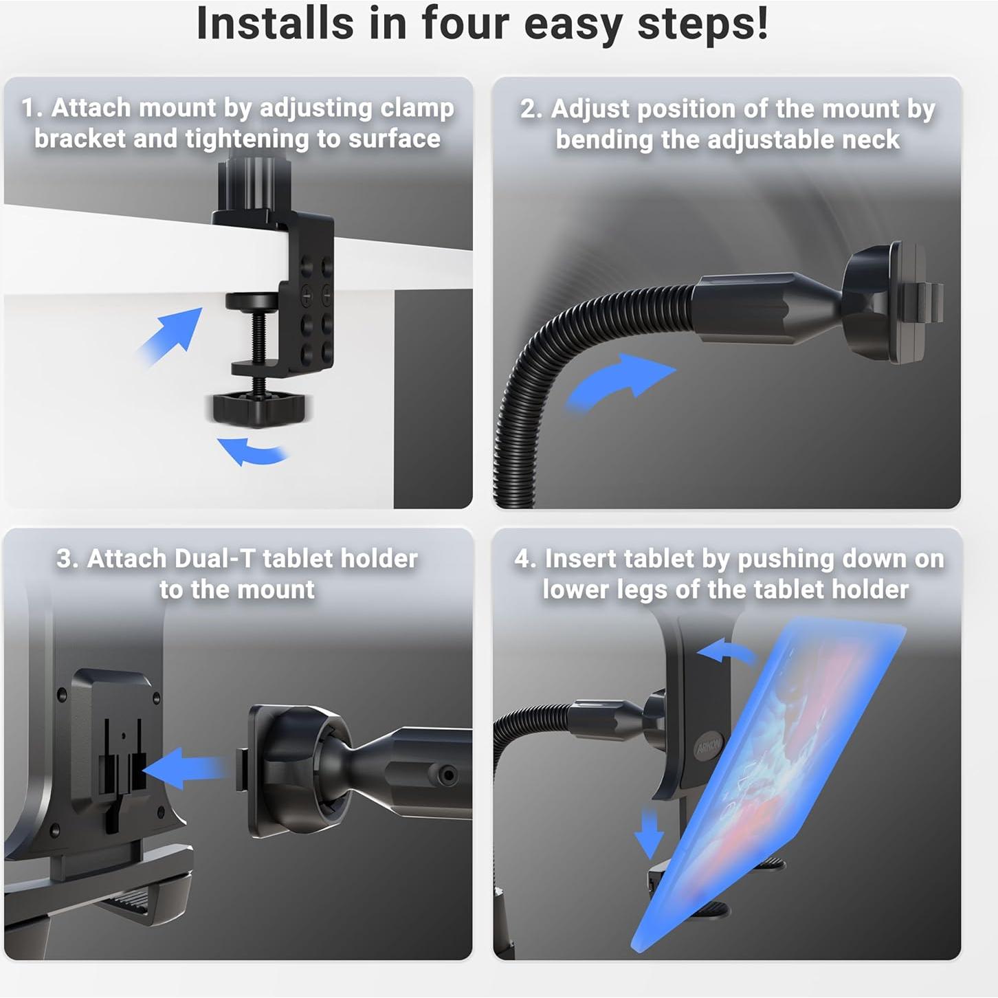 Soporte de Tableta ARKON TAB086 con Brazo Flexible 30 cm