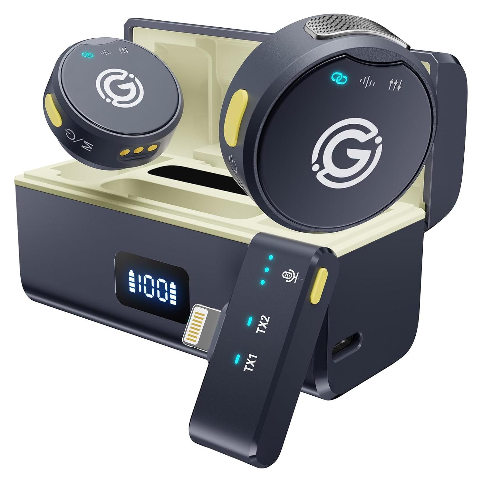 Micrófono Lavalier Inalámbrico Gamiity para iPhone 14/13/12, Audio Hi-Fi, 35H Batería, Cancelación de Ruido