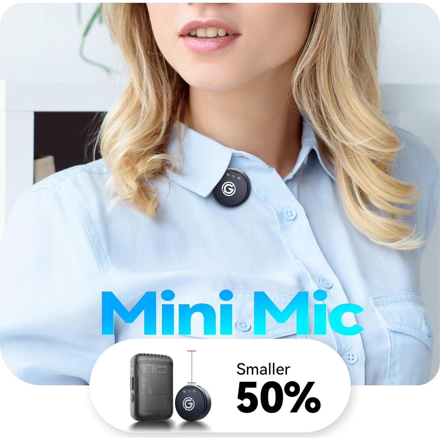 Micrófono Lavalier Inalámbrico Gamiity para iPhone 14/13/12, Audio Hi-Fi, 35H Batería, Cancelación de Ruido