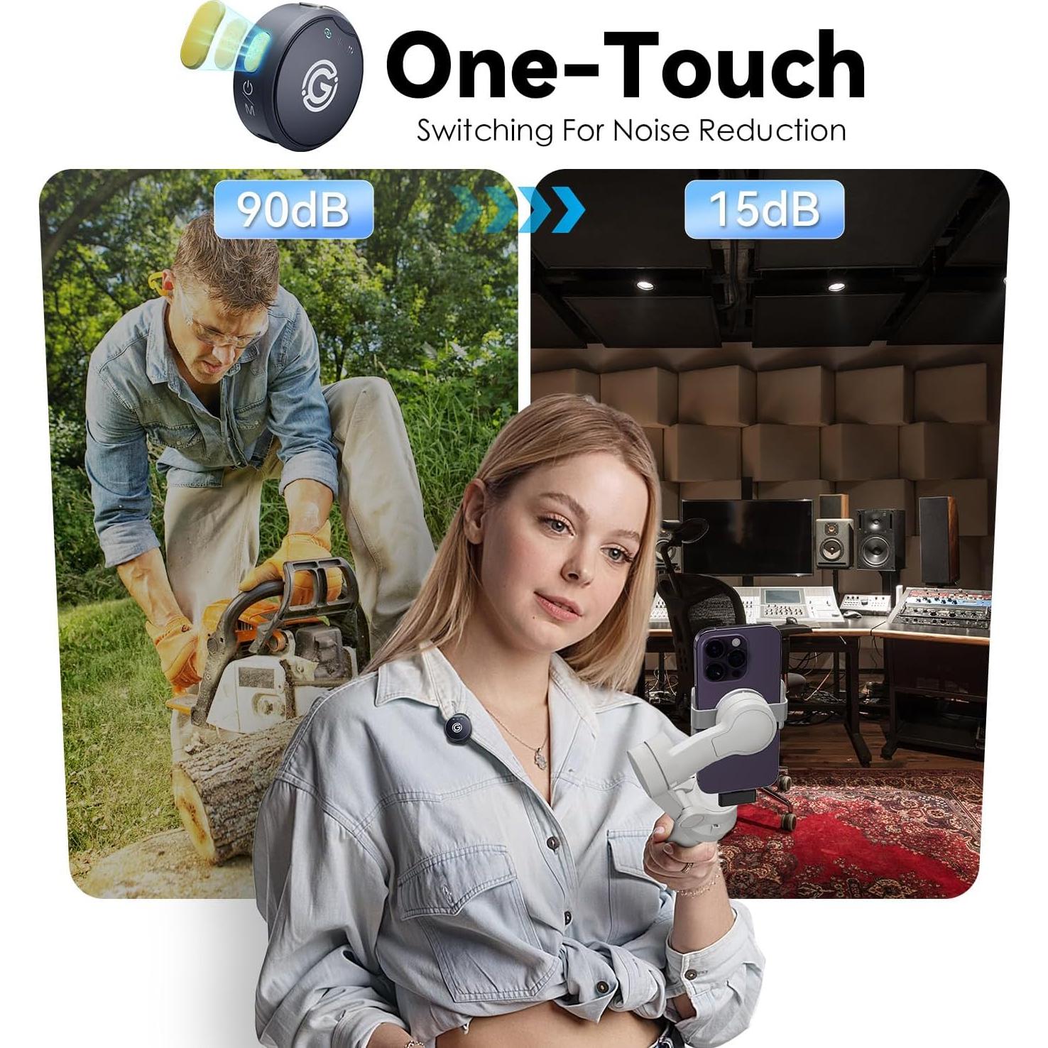 Micrófono Lavalier Inalámbrico Gamiity para iPhone 14/13/12, Audio Hi-Fi, 35H Batería, Cancelación de Ruido