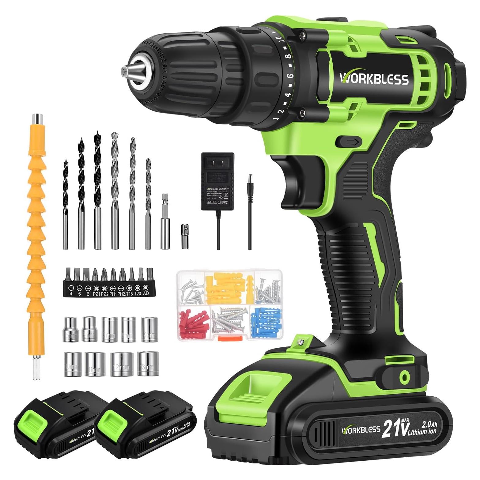 Taladro Inalámbrico WORKBLESS 21V con 2 Baterías y Cargador