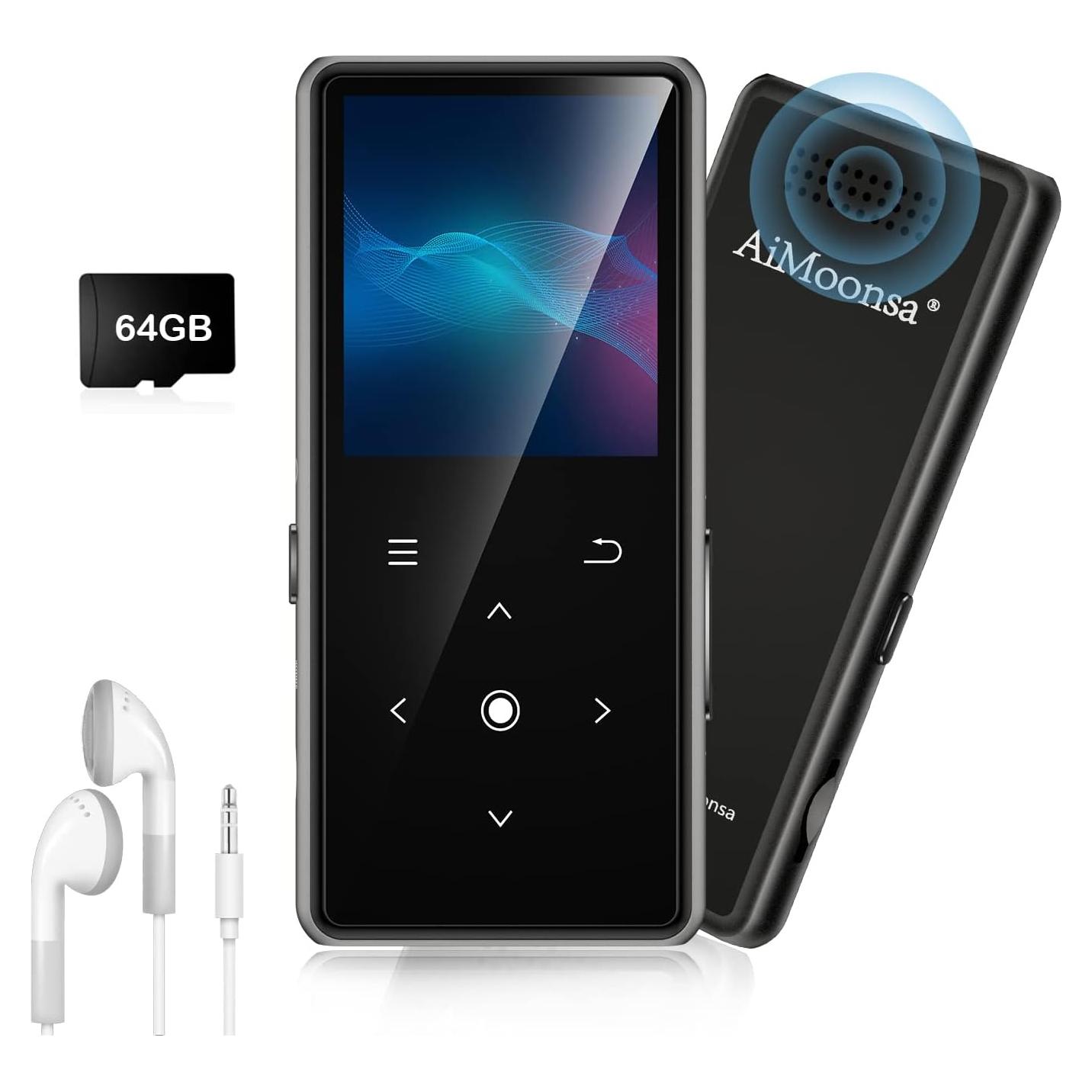 Reproductor MP3 AiMoonsa 64GB Bluetooth 5.2 Altavoz HD