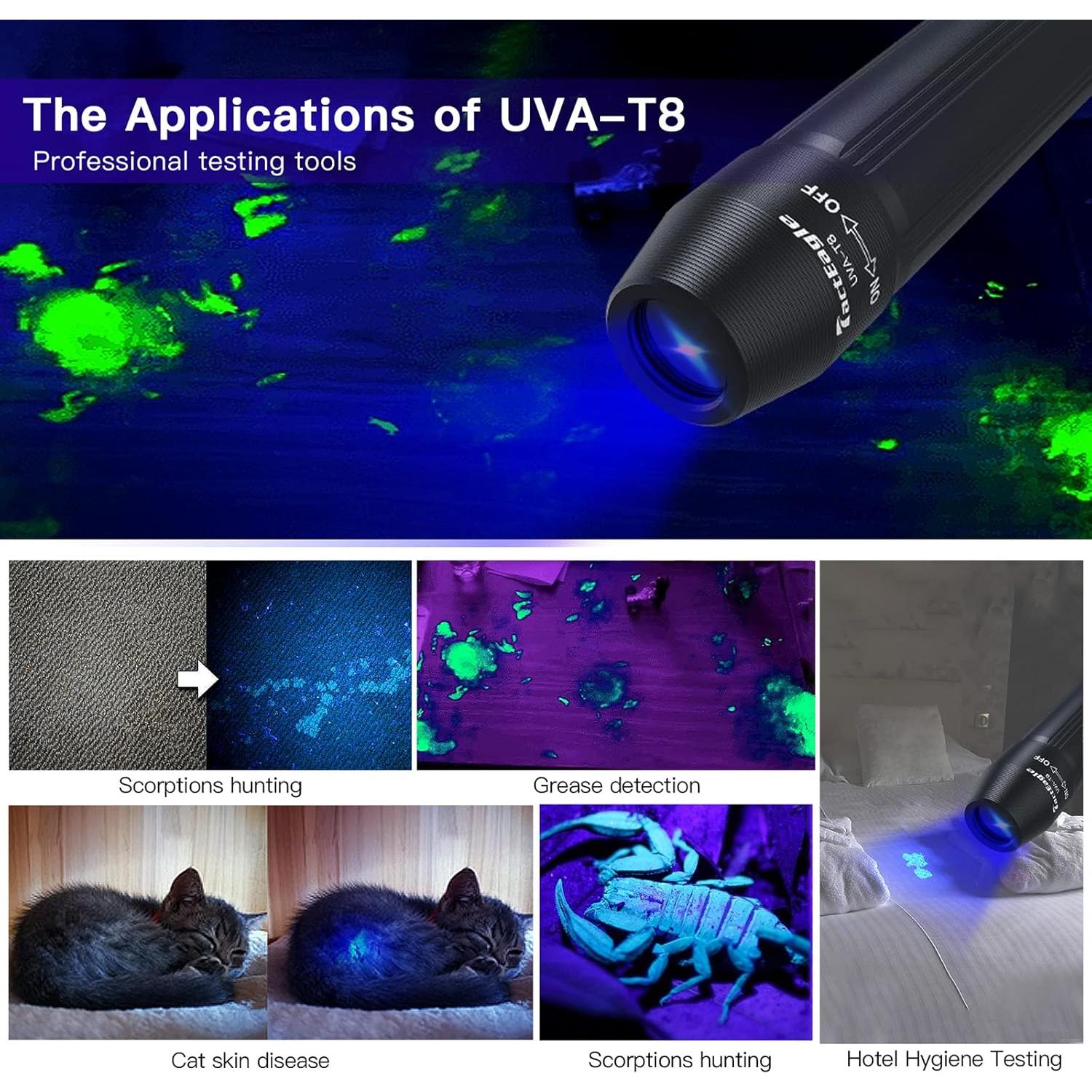 Linterna UV 365nm TactEagle UVA-T8 Mini con Llavero