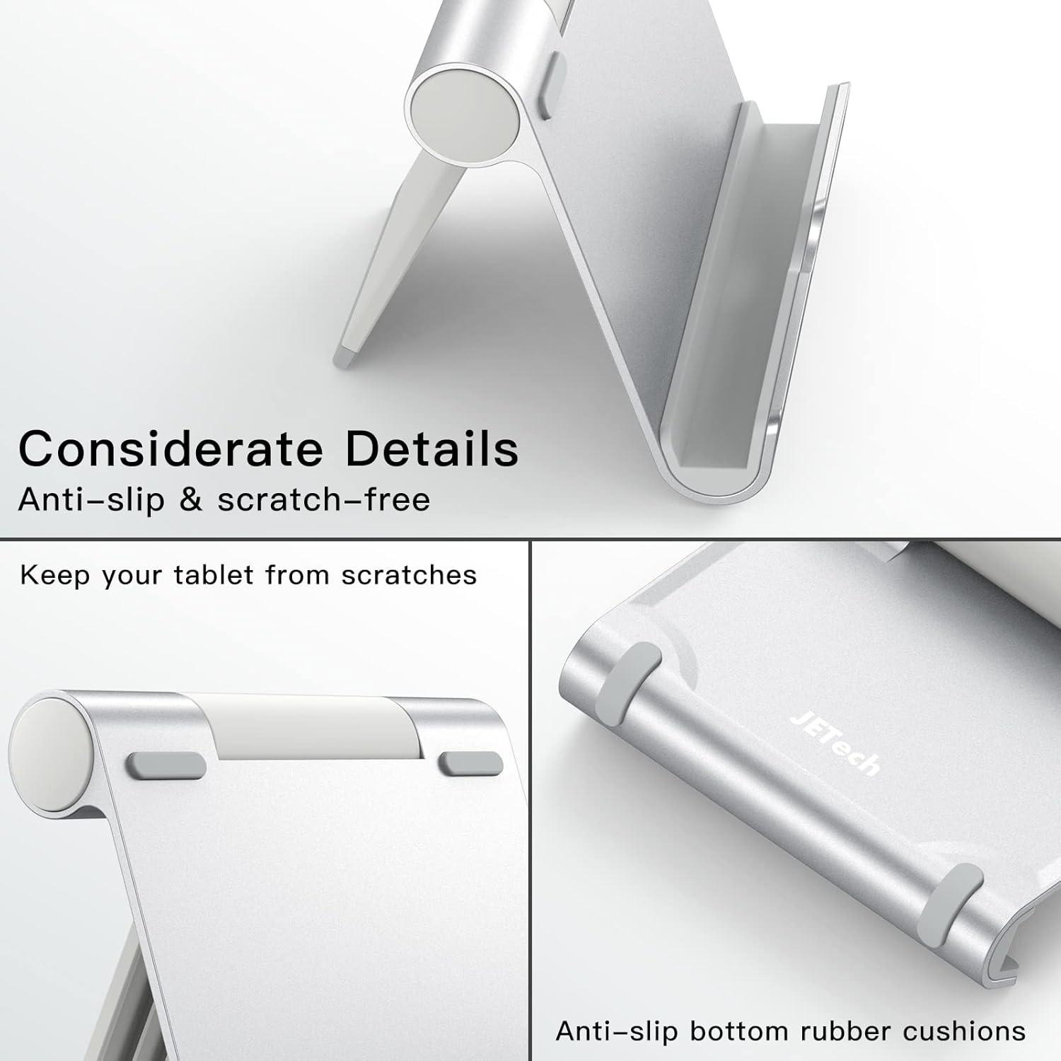 JETech Tablet Stand, Adjustable Portable Desktop Holder, Foldable Dock for iPad/iPad Pro/Air/Mini, Galaxy Tab A8/A7 Lite/A7/S8/S7, Kindle, Tab/Phones(4-11"), Sliver