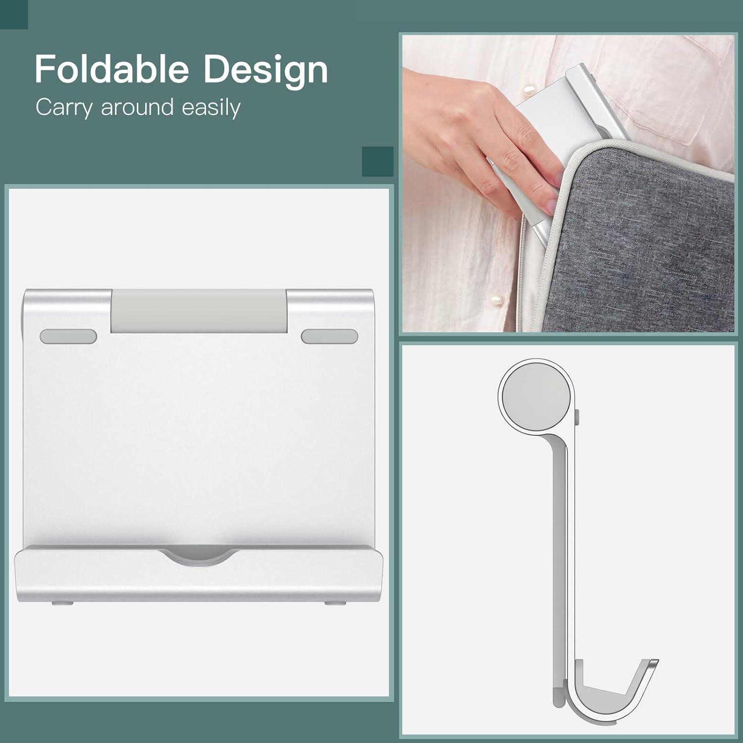 JETech Tablet Stand, Adjustable Portable Desktop Holder, Foldable Dock for iPad/iPad Pro/Air/Mini, Galaxy Tab A8/A7 Lite/A7/S8/S7, Kindle, Tab/Phones(4-11"), Sliver