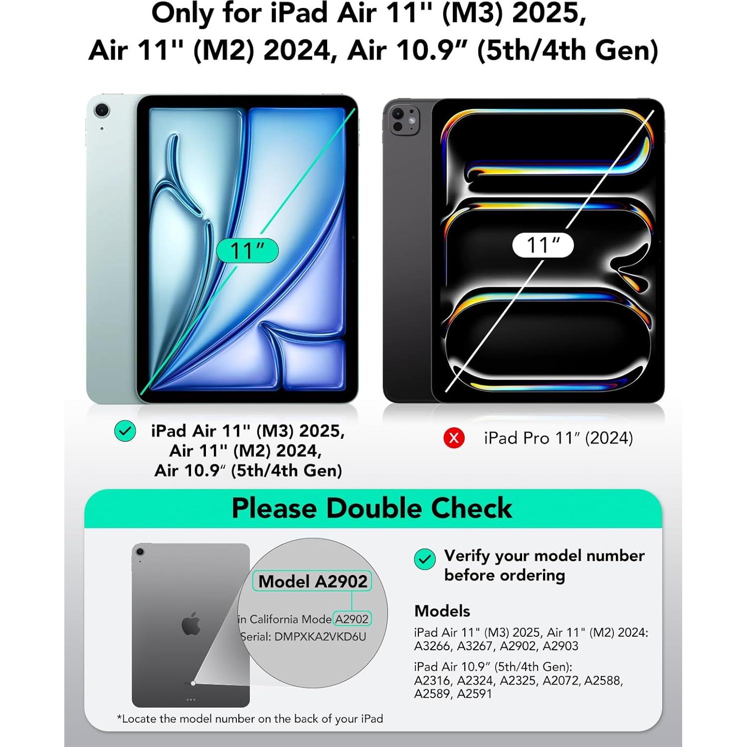 Funda ESR para iPad Air 11" y 10.9" Negra, Soporte Ajustable