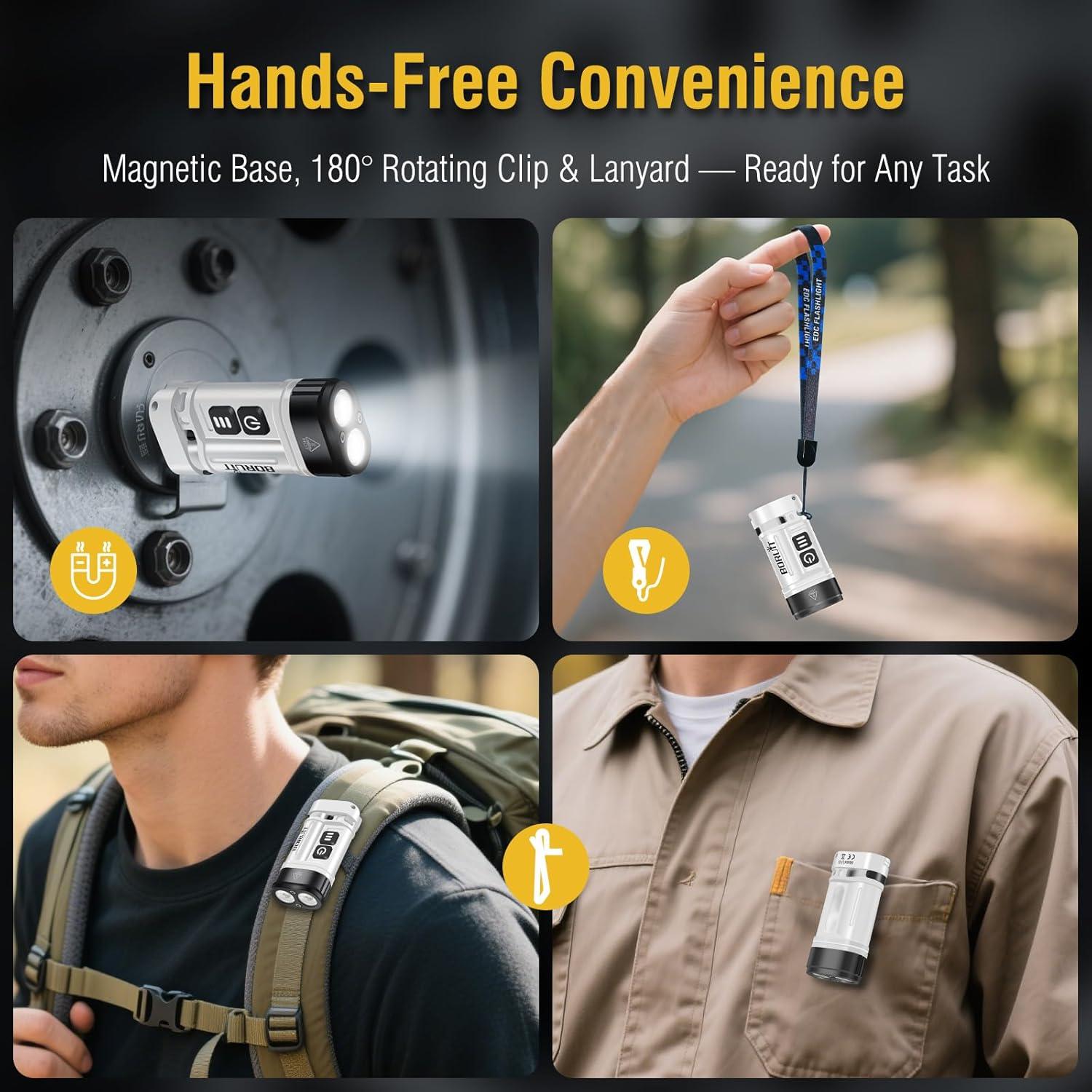 Linterna EDC BORUIT U10 880LM Recargable IPX4 Compacta