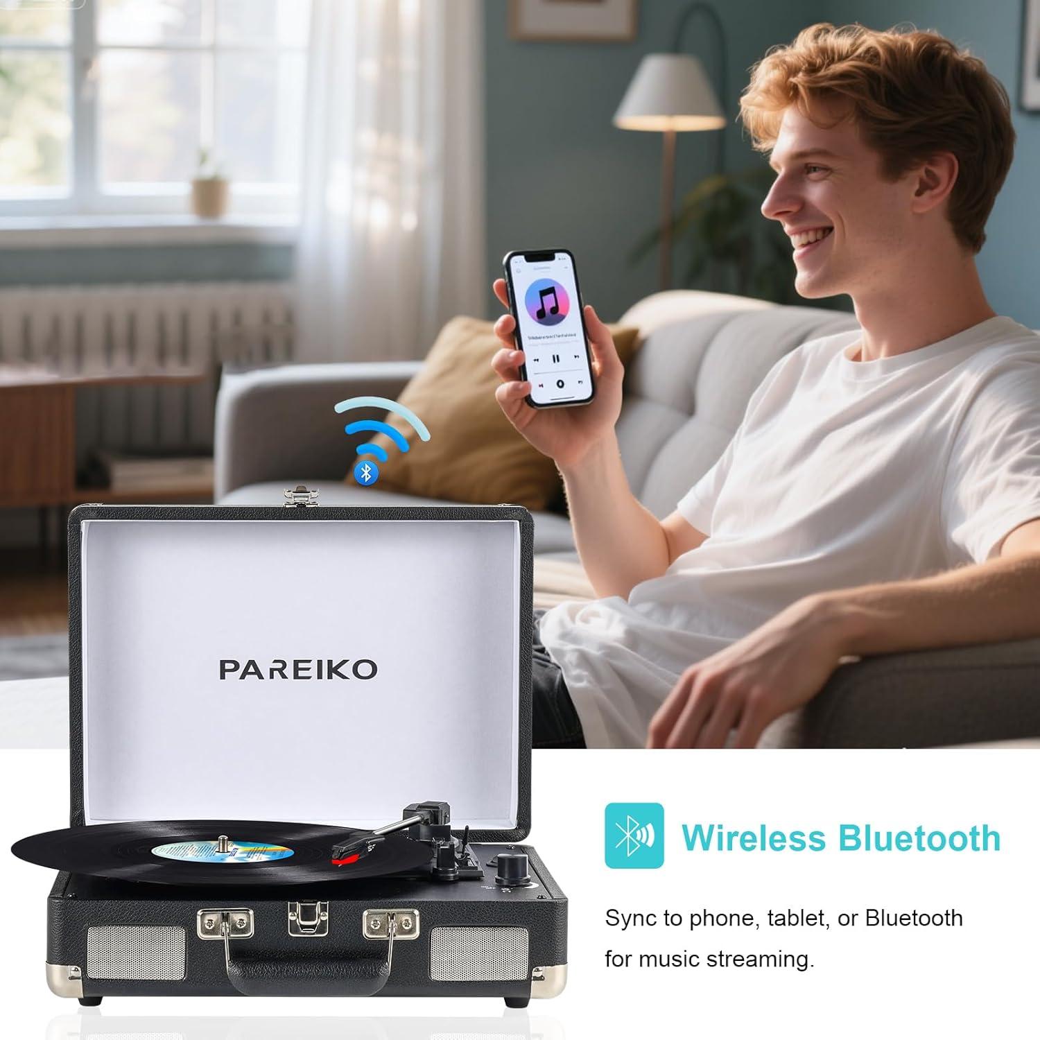 Reproductor de Vinilo Portátil PAREIKO T316 Bluetooth 3 Velocidades