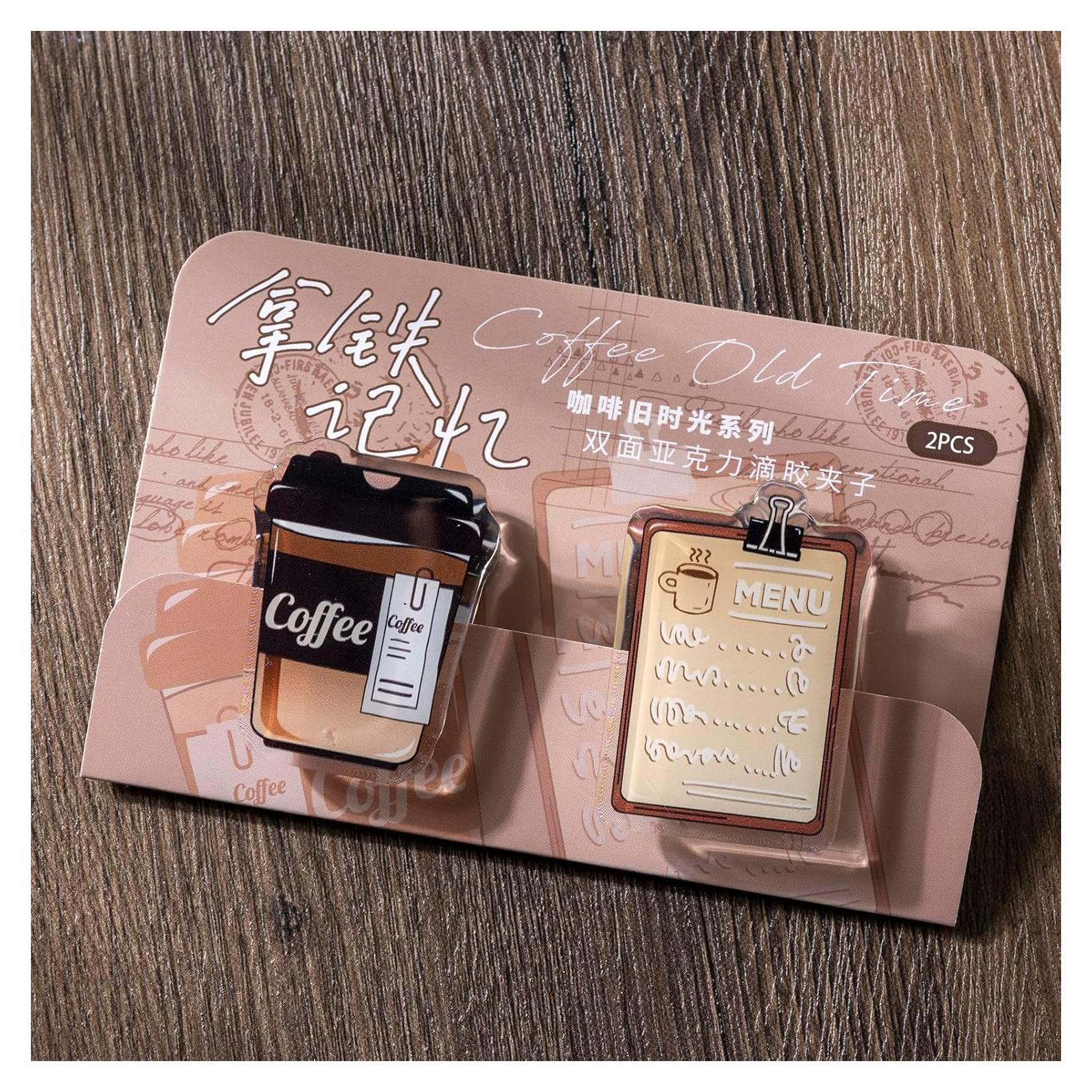 Doraking Clips de Foto Acrílico 2PCS Diseño Café 4.5-5.5cm