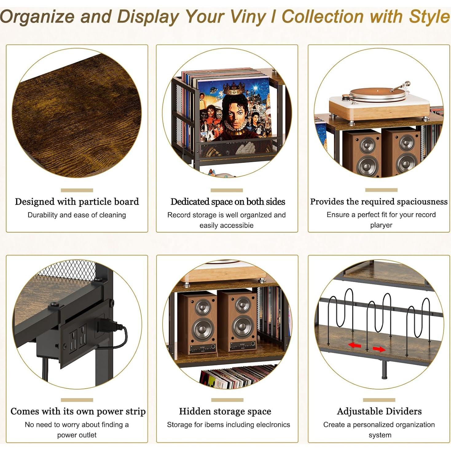 Soporte para Tocadiscos Sonyabecca con Tomas de Corriente y LED