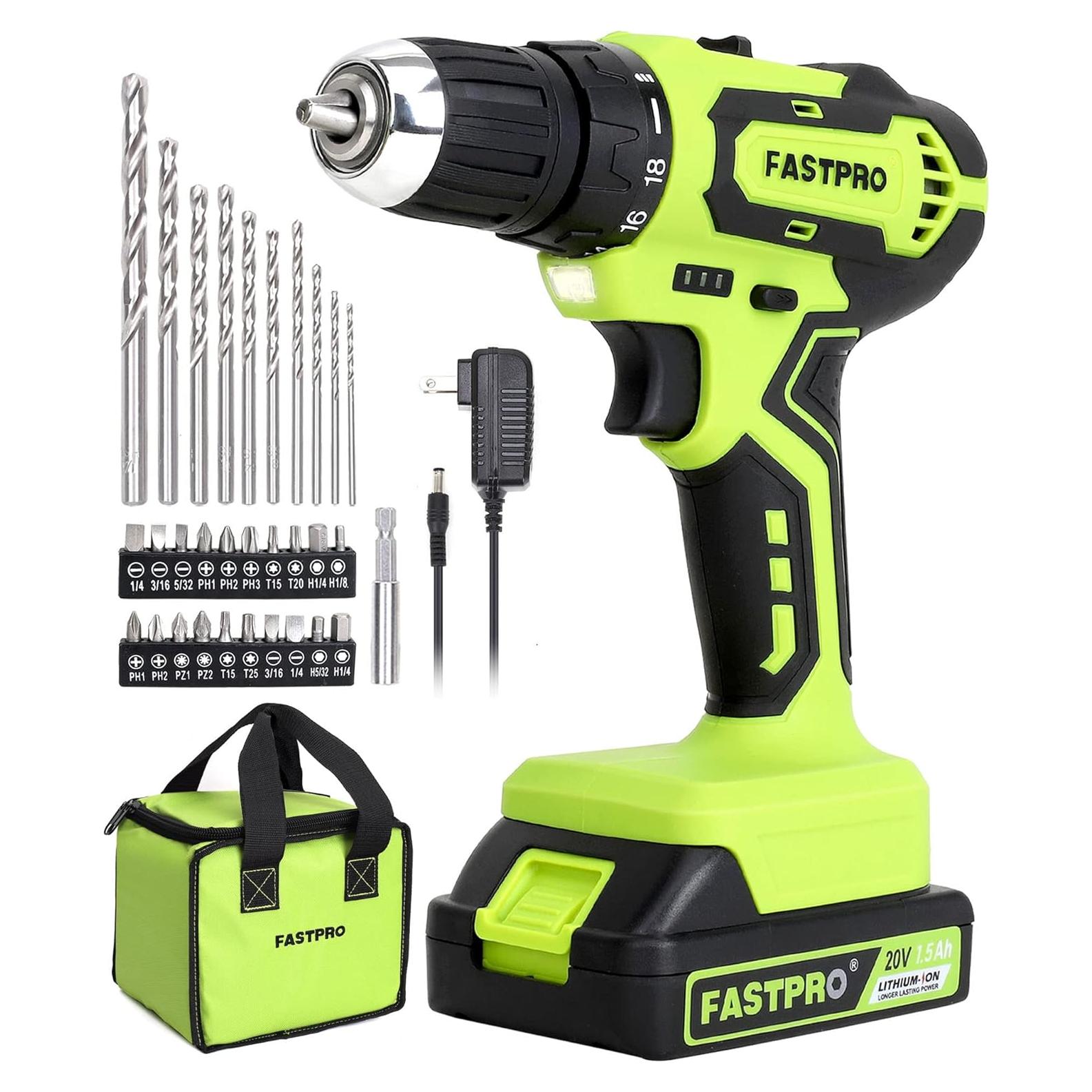 Taladro Inalámbrico FASTPRO 20V con Batería 1.5Ah y Accesorios