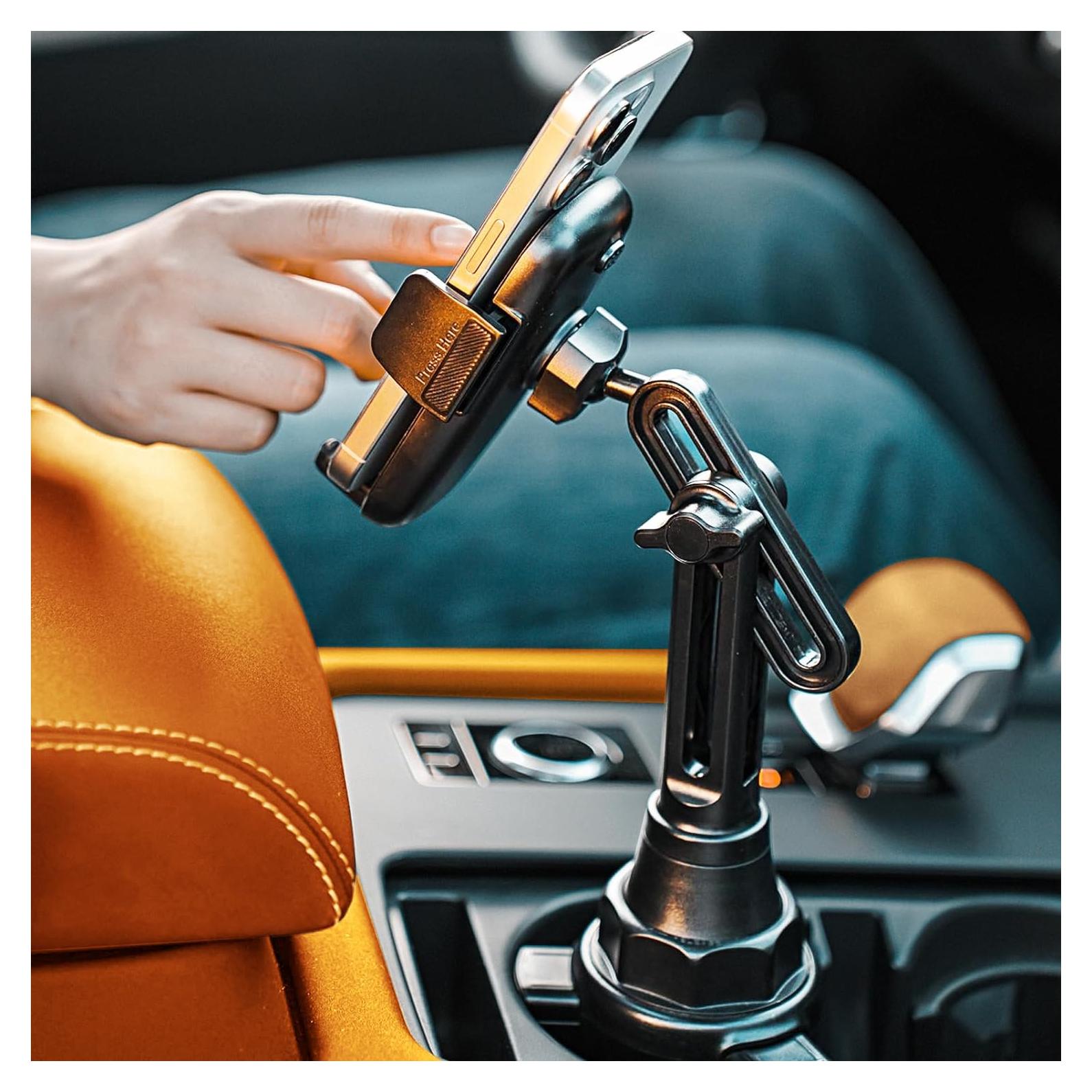 LISEN Upgraded Version Cup Holder Phone Holder 360° Adjustable Long Neck Car Phone Mount Golf Cart Phone Holder, Truck Jeep Accessories for iPhone 17 Air Pro Samsung Google and All 4-7'' Phone,Black