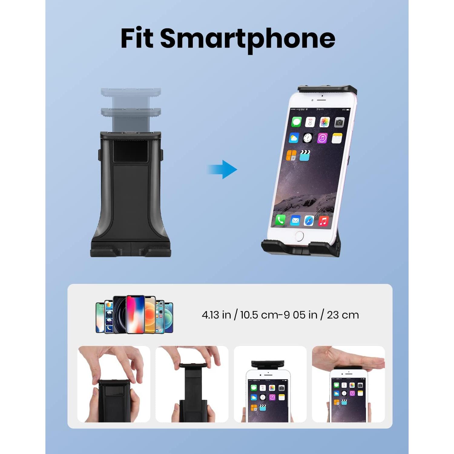 Moukey Tablet Holder for Microphone Stand, Adjustable Mic Music Stand Phone Holder Mount, Compatible with iPad, iPhone, Android, All 4.7 to 12.9 Inches Tablets & Smartphones