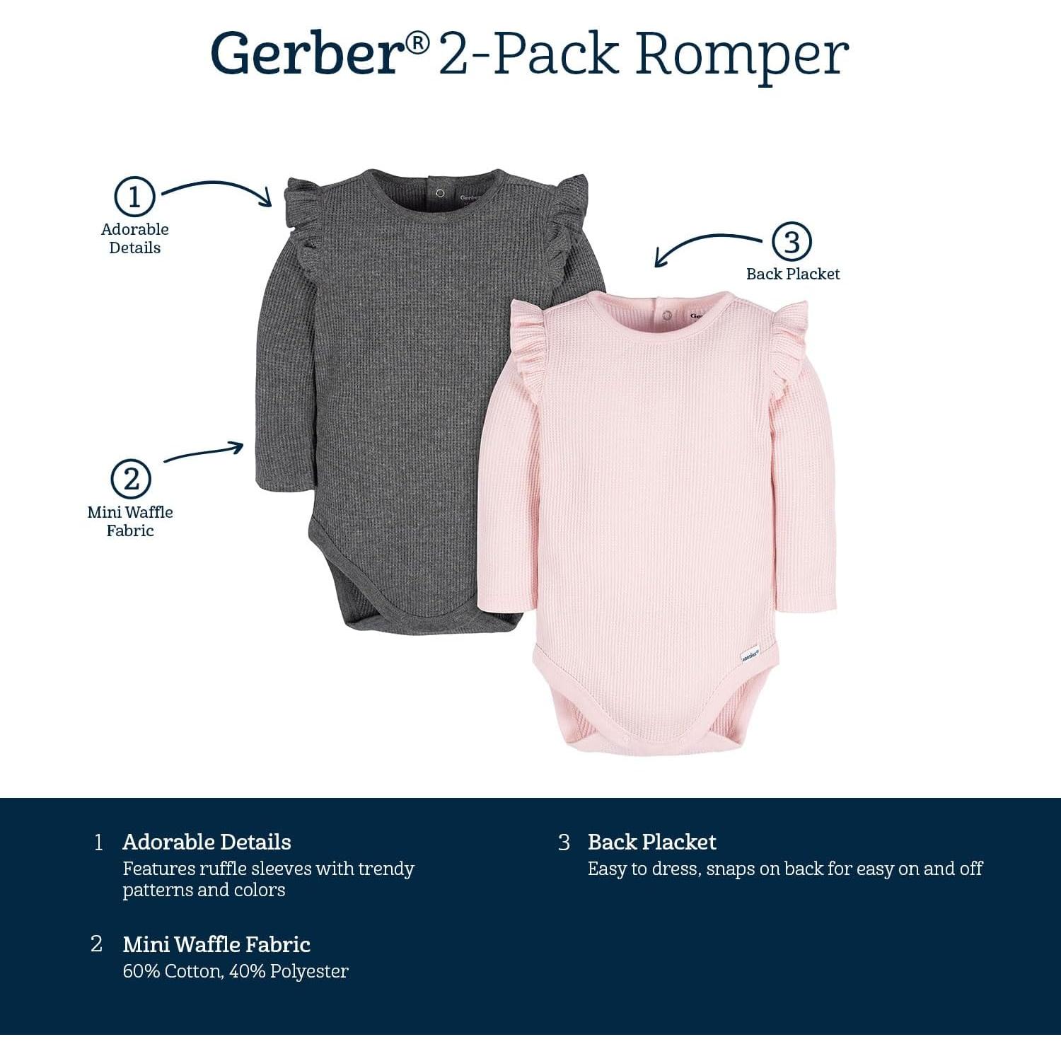 Bodies de Manga Larga para Bebé Gerber - 2 Piezas Recién Nacido