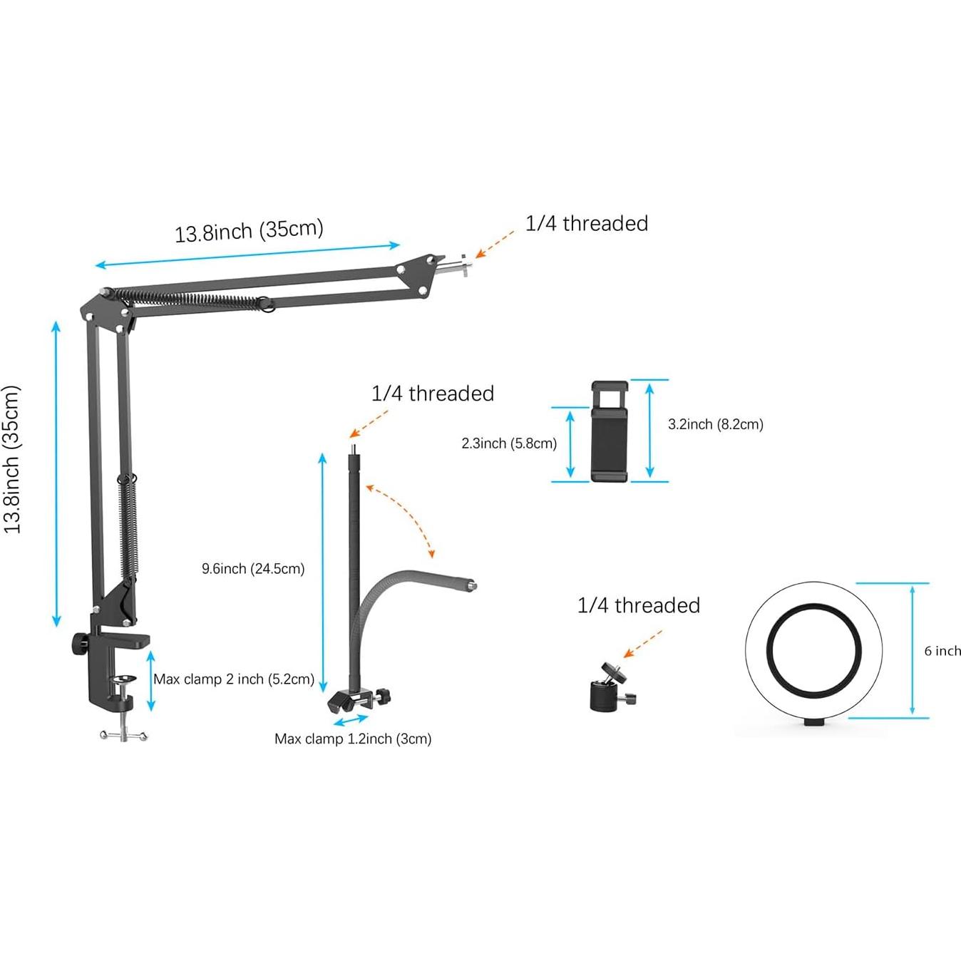Soporte de cámara Pozliv p-vlight con luz de anillo 15 cm