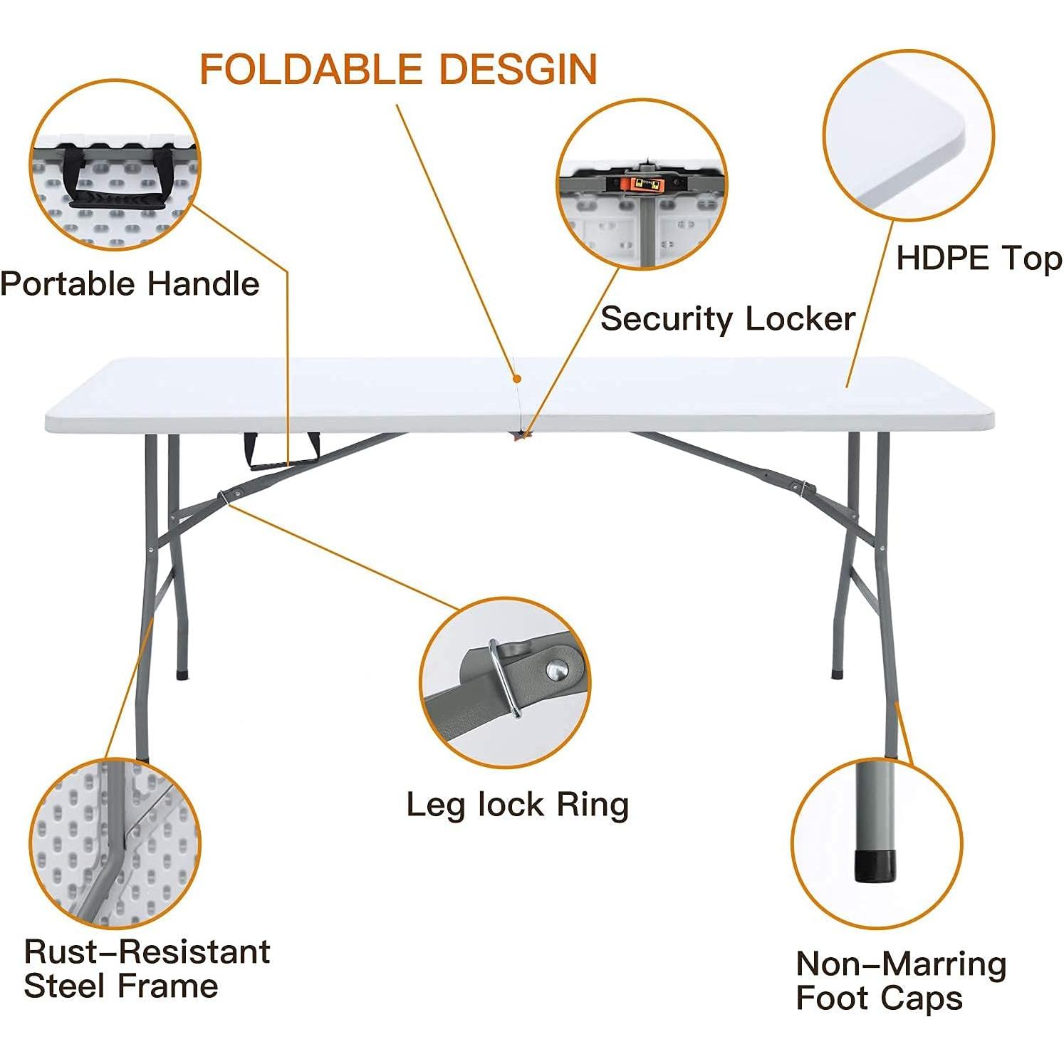 Mesa Plegable 180 cm Lakhow Blanca para Picnic y Eventos