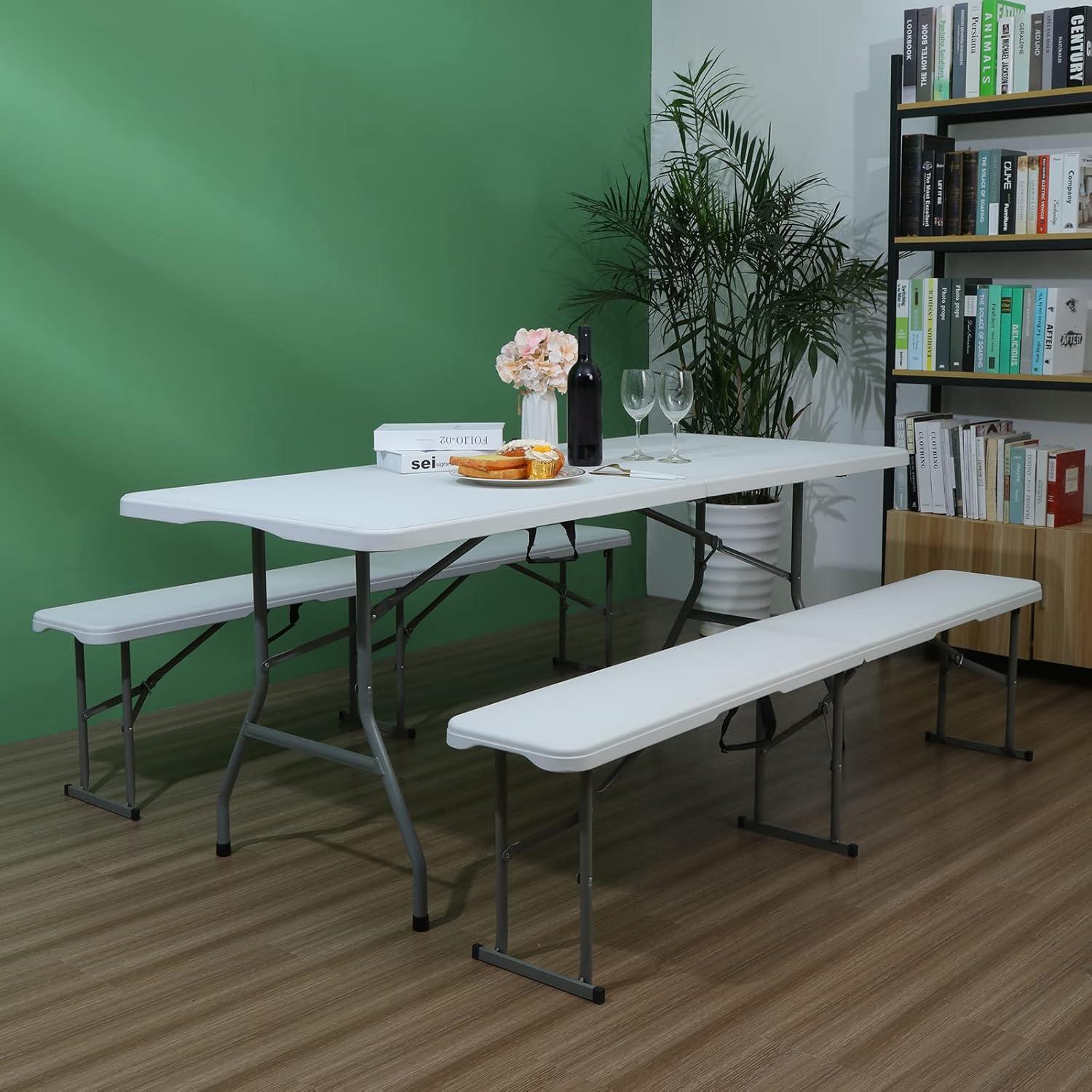 Mesa Plegable 180 cm Lakhow Blanca para Picnic y Eventos