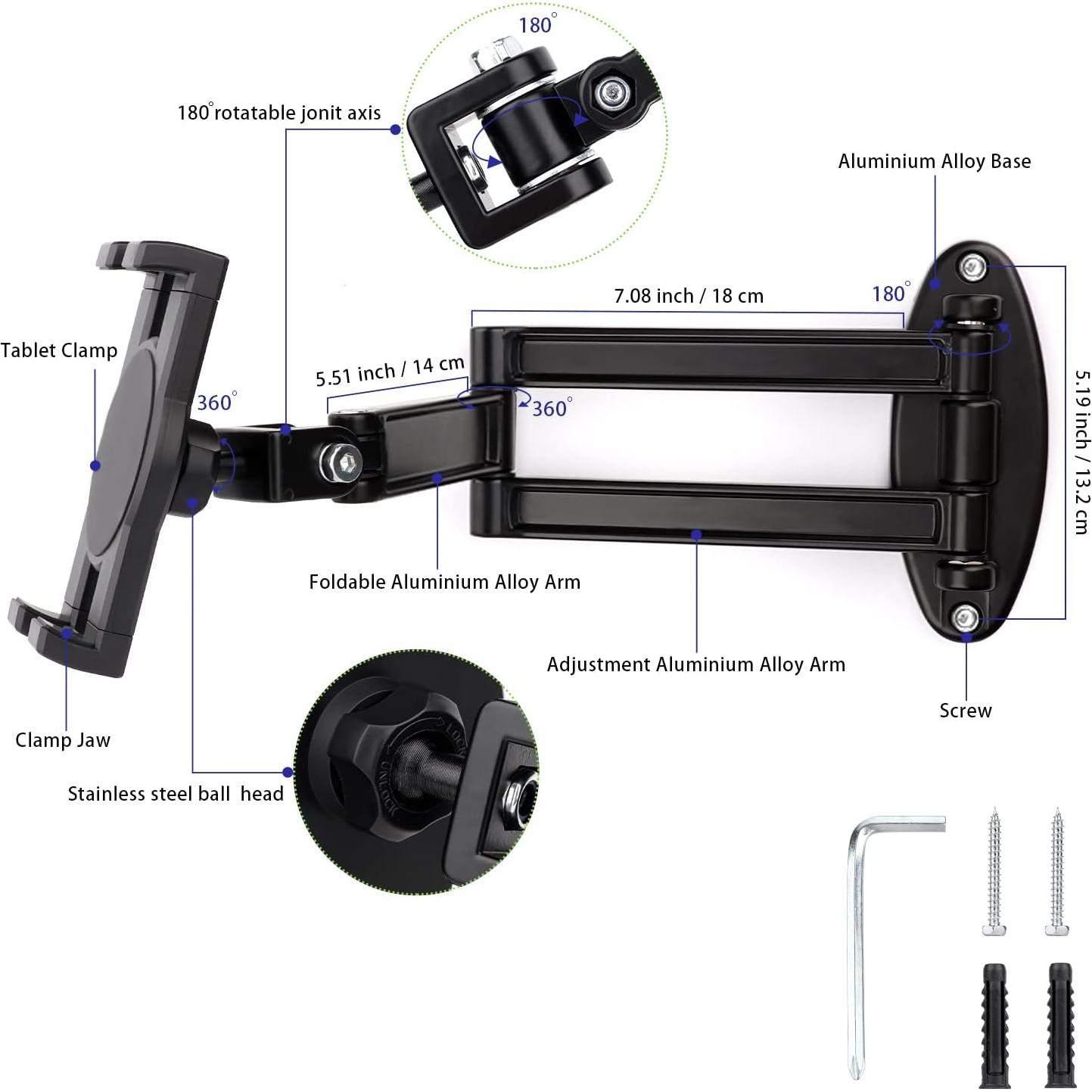 Soporte Pared Plegable Mippko para Tabletas 7-12.9" Negro