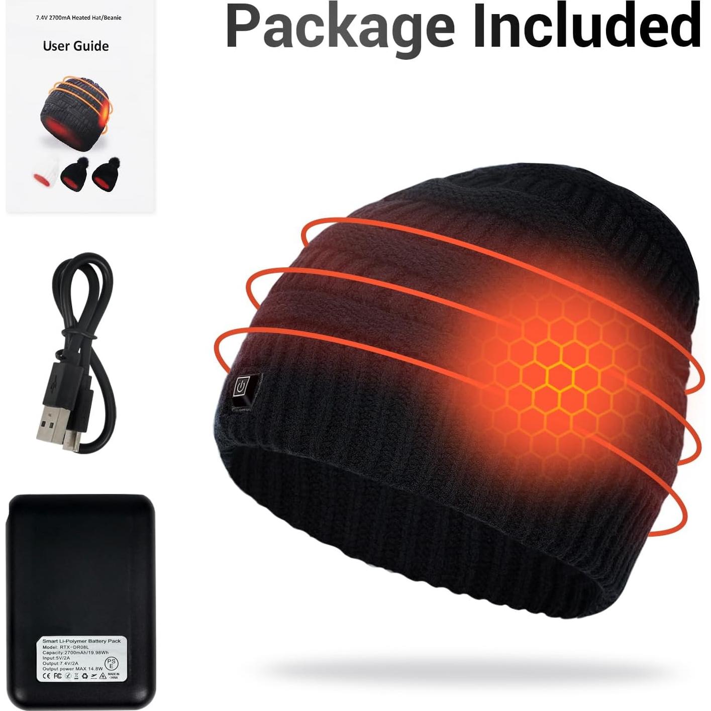 Gorro Térmico Amoskey Eléctrico Recargable Negro 2700mAh