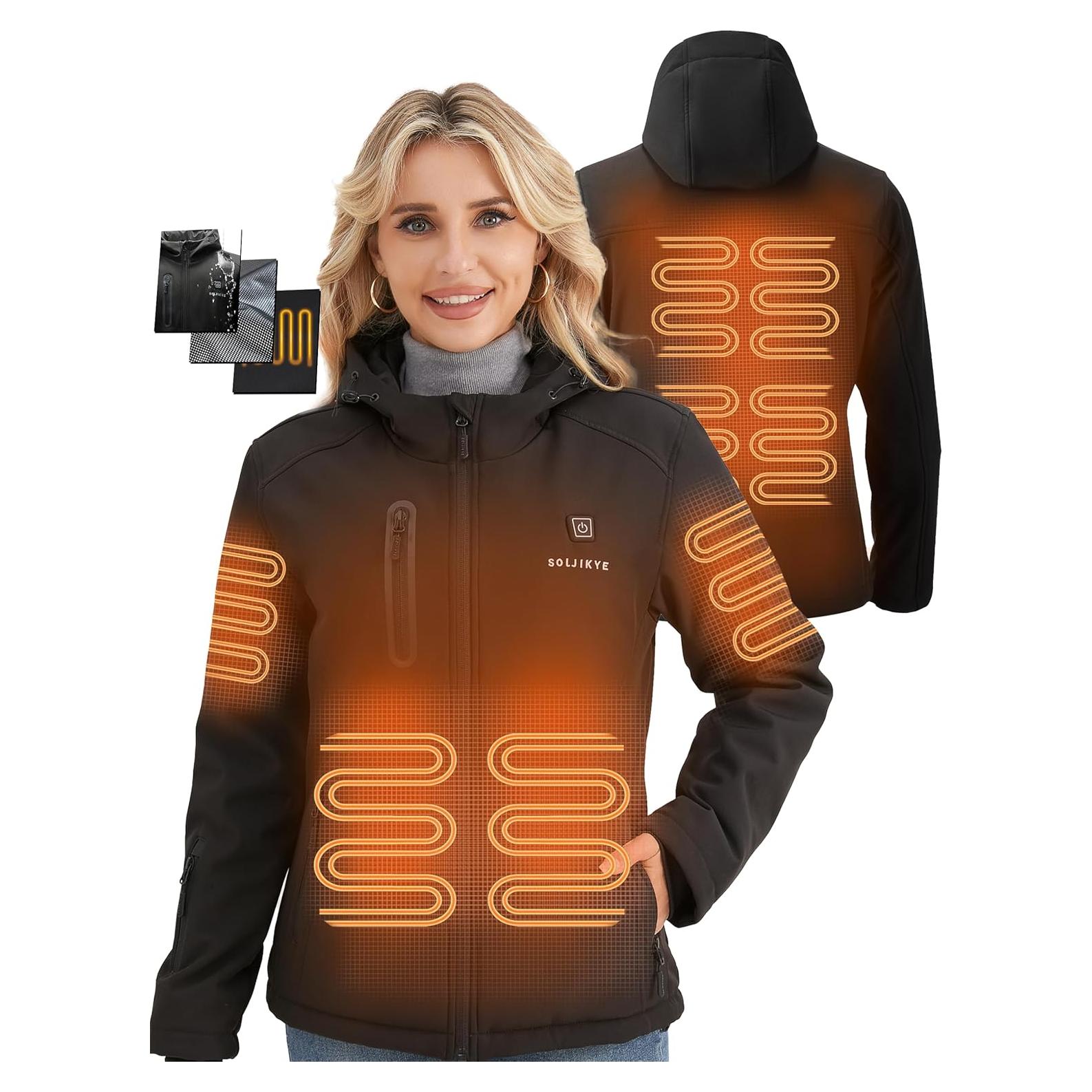 Chaqueta Calentada Eléctrica para Mujeres SOLJIKYE - Mediana, Negra