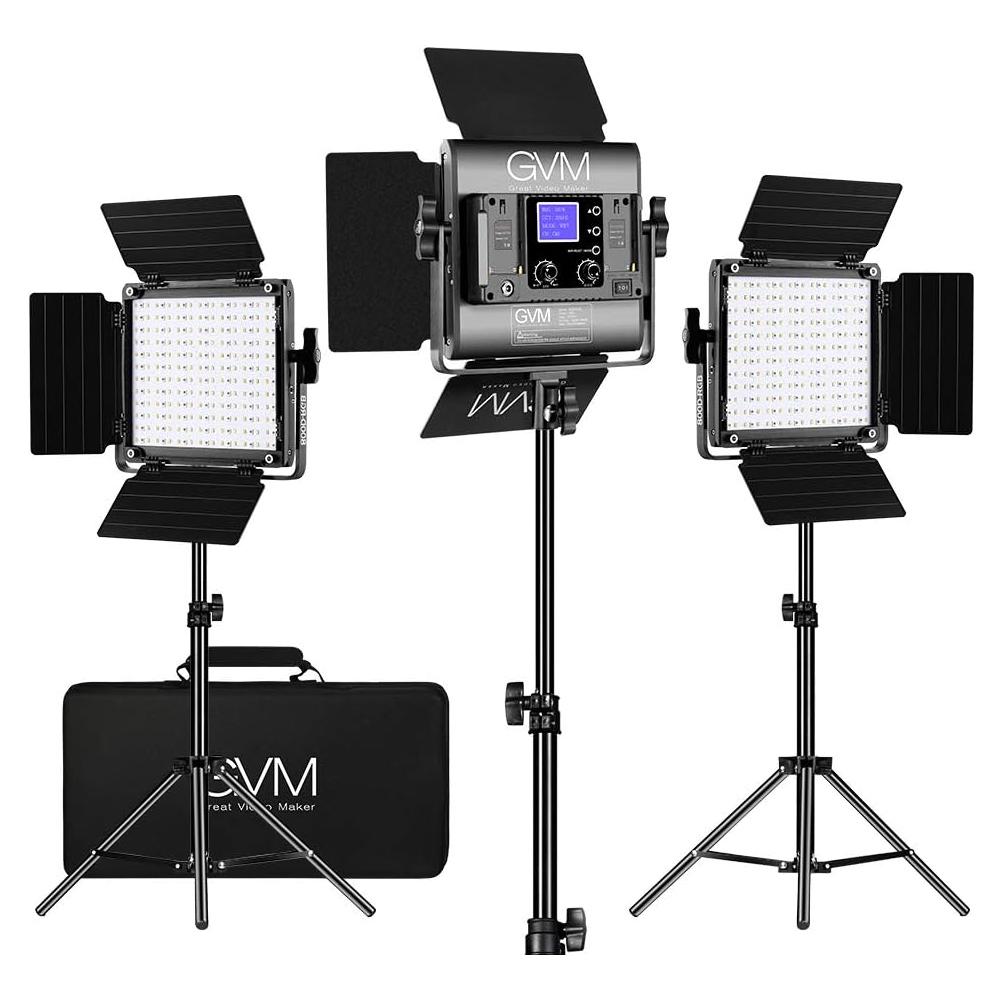Kit de Iluminación LED RGB GVM 800D, 3 Paquetes, Control APP