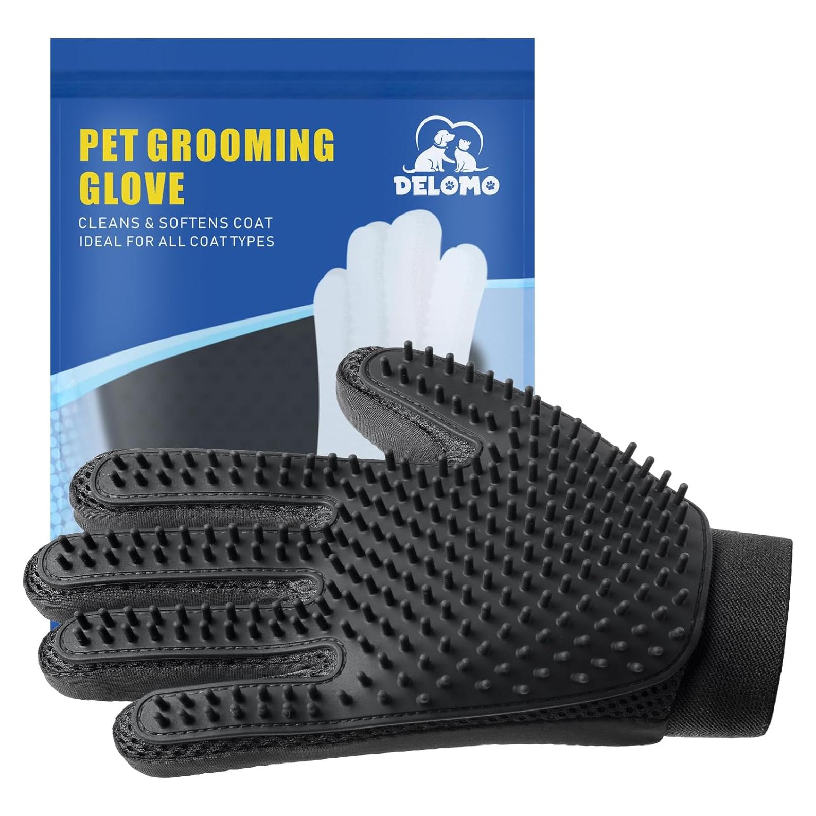 Guante de Aseo Suave DELOMO para Mascotas - Negro - Mano Derecha