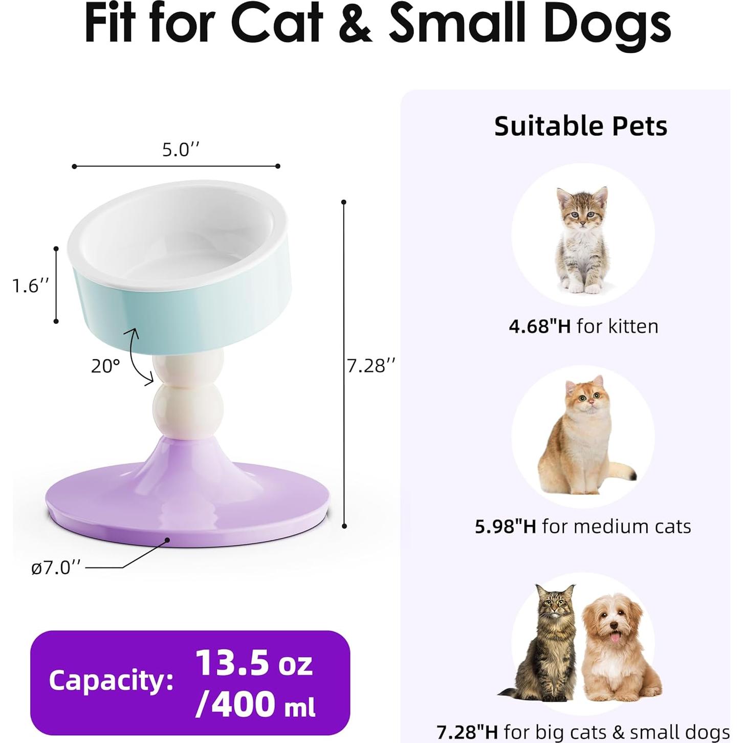 Cuenco Elevado de Cerámica Petmate para Gatos y Perros Pequeños