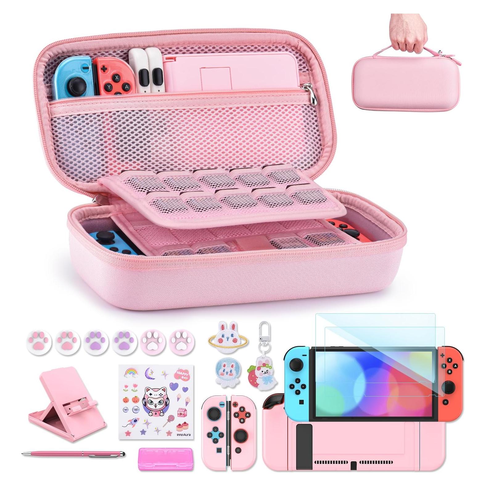 Funda 19 en 1 para Nintendo Switch innoAura Rosa