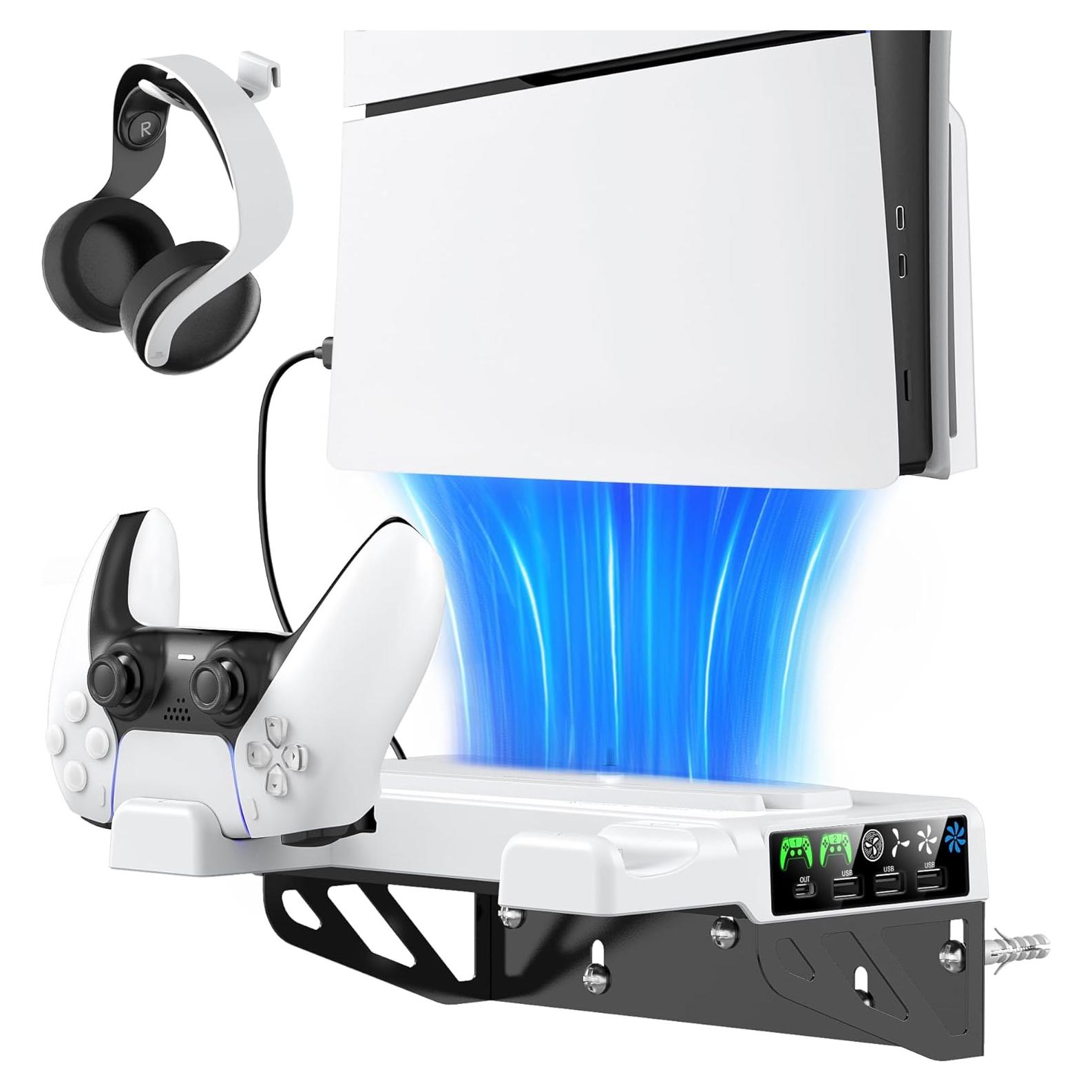 Soporte de Pared PS5 Tokluck con Ventilador y Carga Rápida