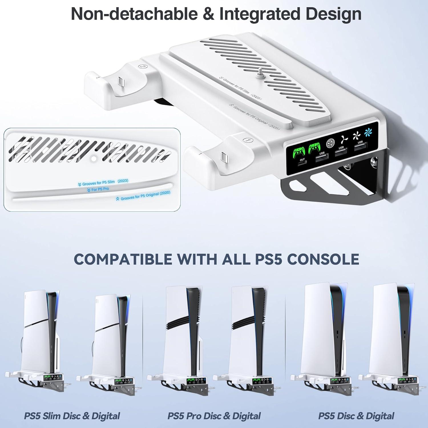 Soporte de Pared PS5 Tokluck con Ventilador y Carga Rápida