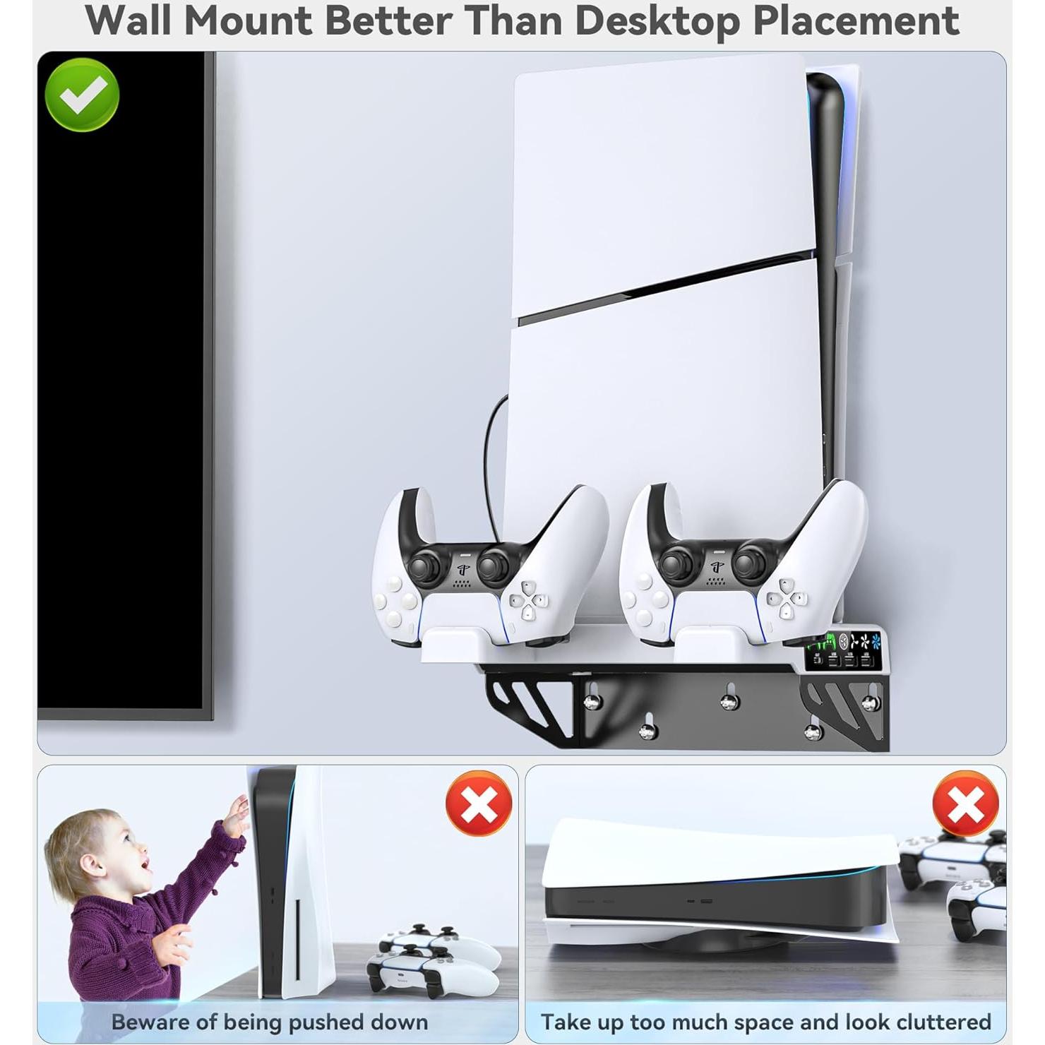 Soporte de Pared PS5 Tokluck con Ventilador y Carga Rápida