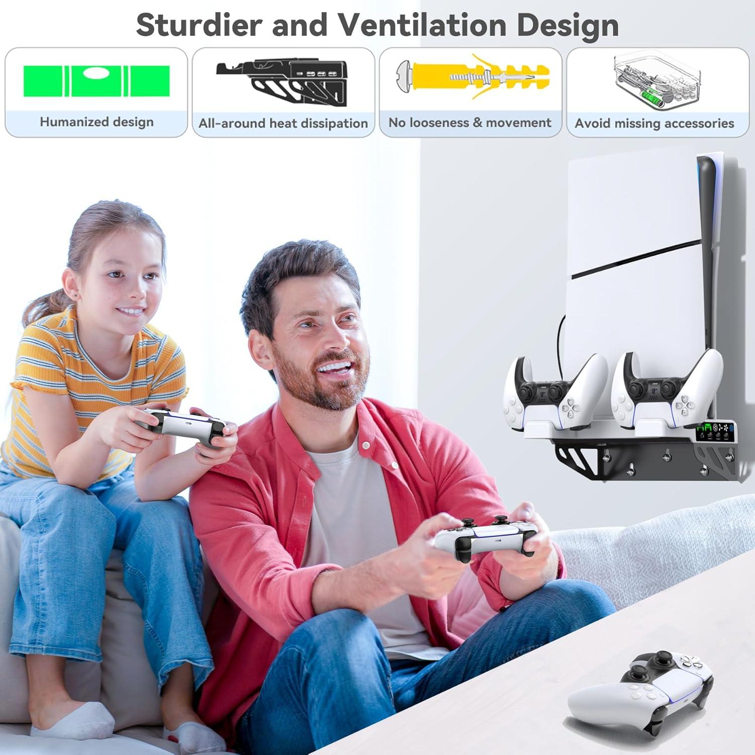 Soporte de Pared PS5 Tokluck con Ventilador y Carga Rápida