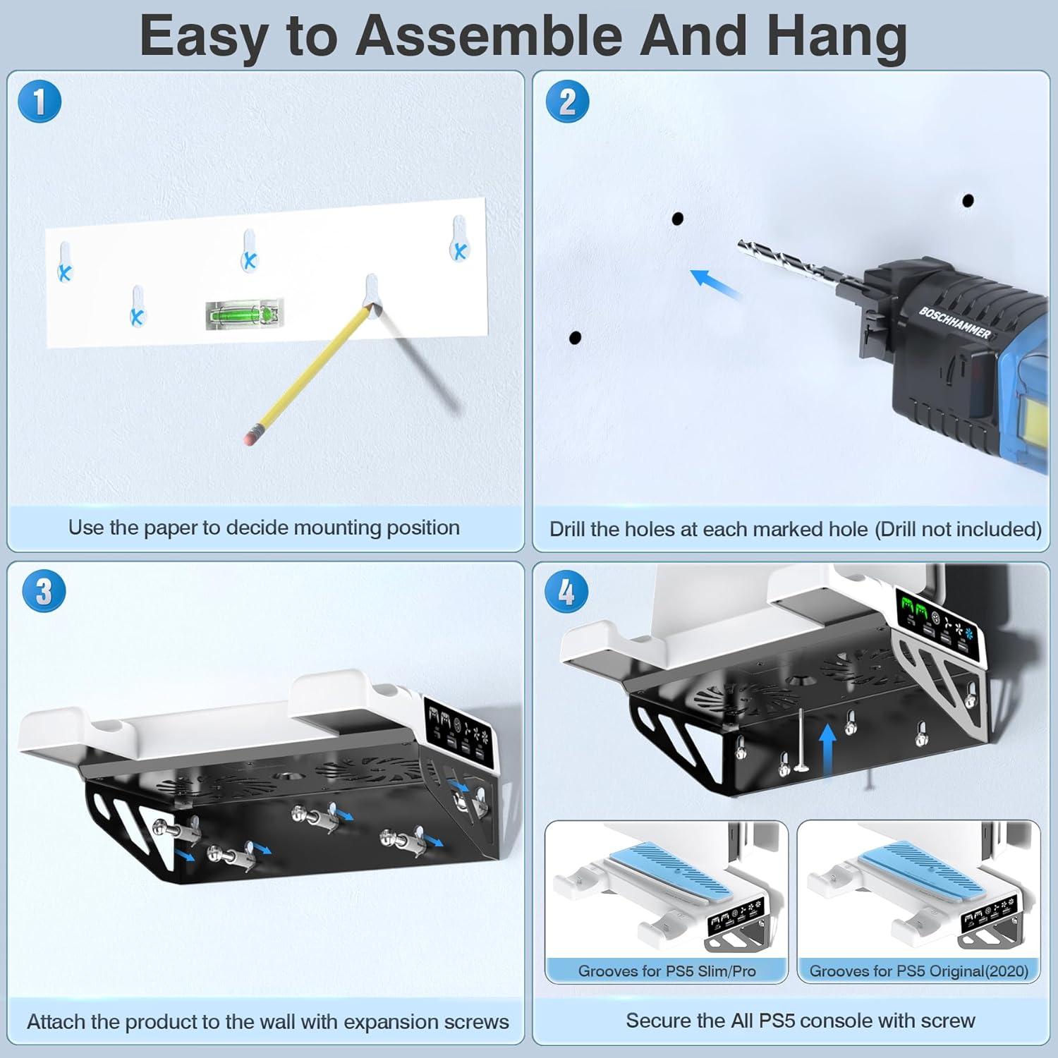 Soporte de Pared PS5 Tokluck con Ventilador y Carga Rápida