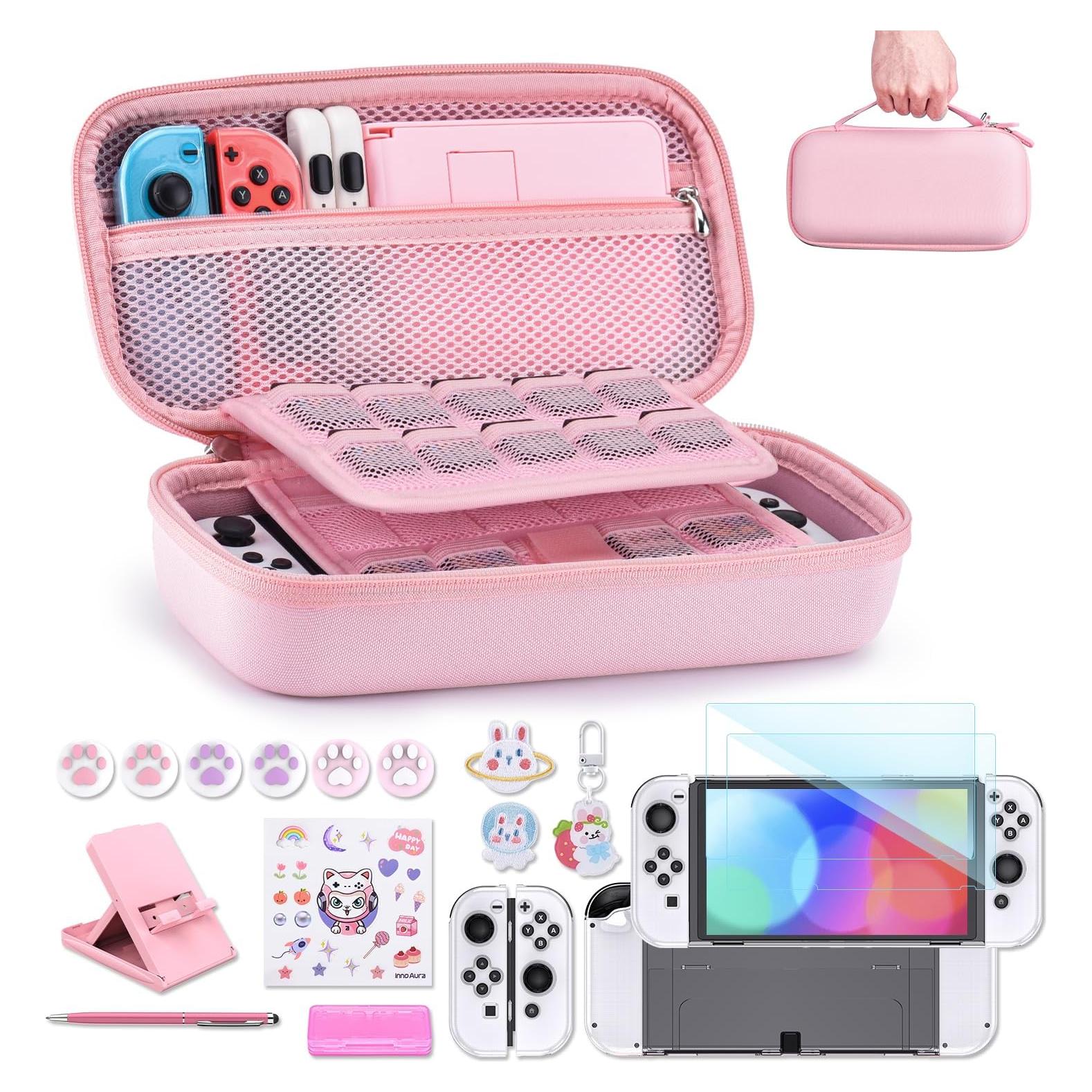 Funda innoAura para Switch OLED 19 en 1 Rosa