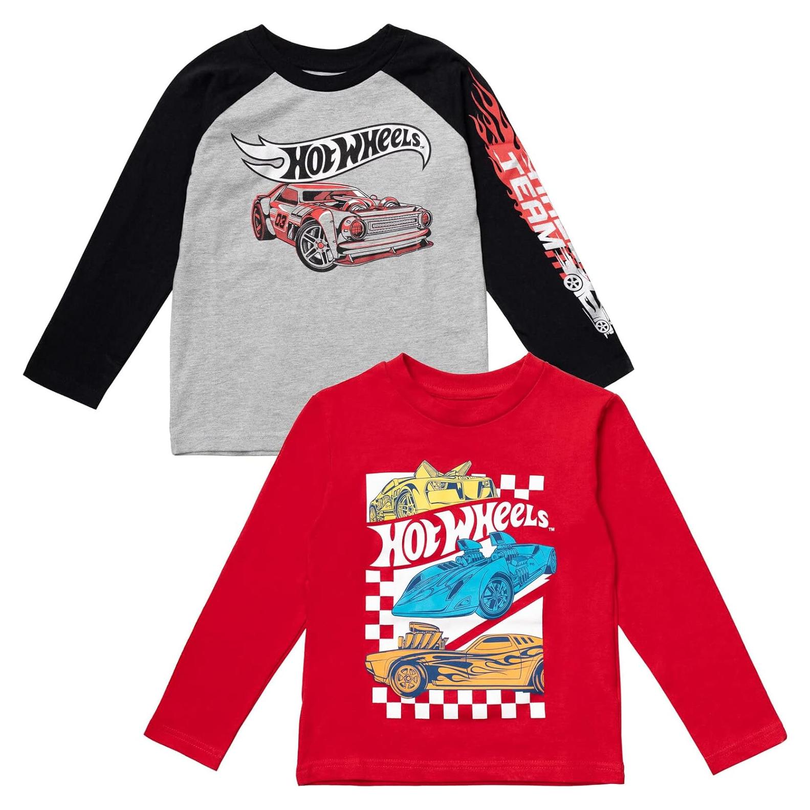 Camiseta de Manga Larga Hot Wheels para Niños 2T Gris/Rojo
